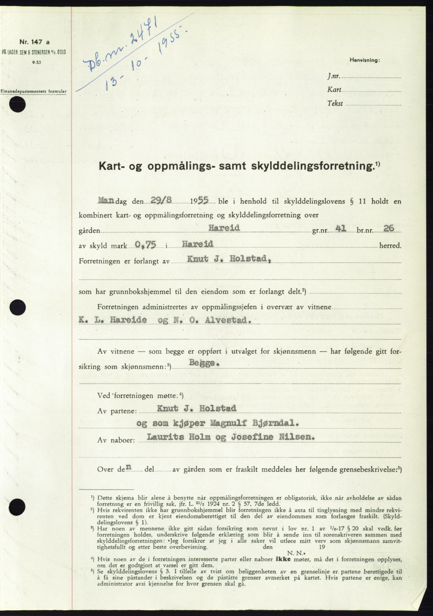 Søre Sunnmøre sorenskriveri, SAT/A-4122/1/2/2C/L0102: Pantebok nr. 28A, 1955-1956, Dagboknr: 2471/1955