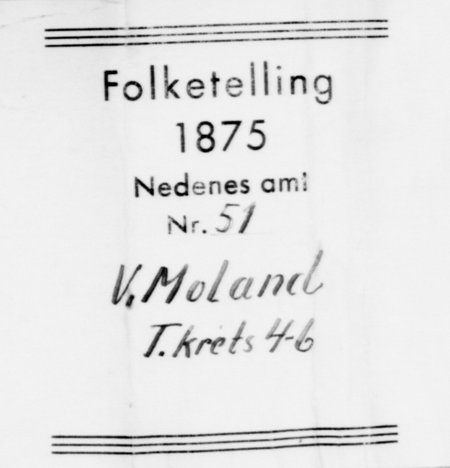 SAK, Folketelling 1875 for 0926L Vestre Moland prestegjeld, Vestre Moland sokn, 1875, s. 554