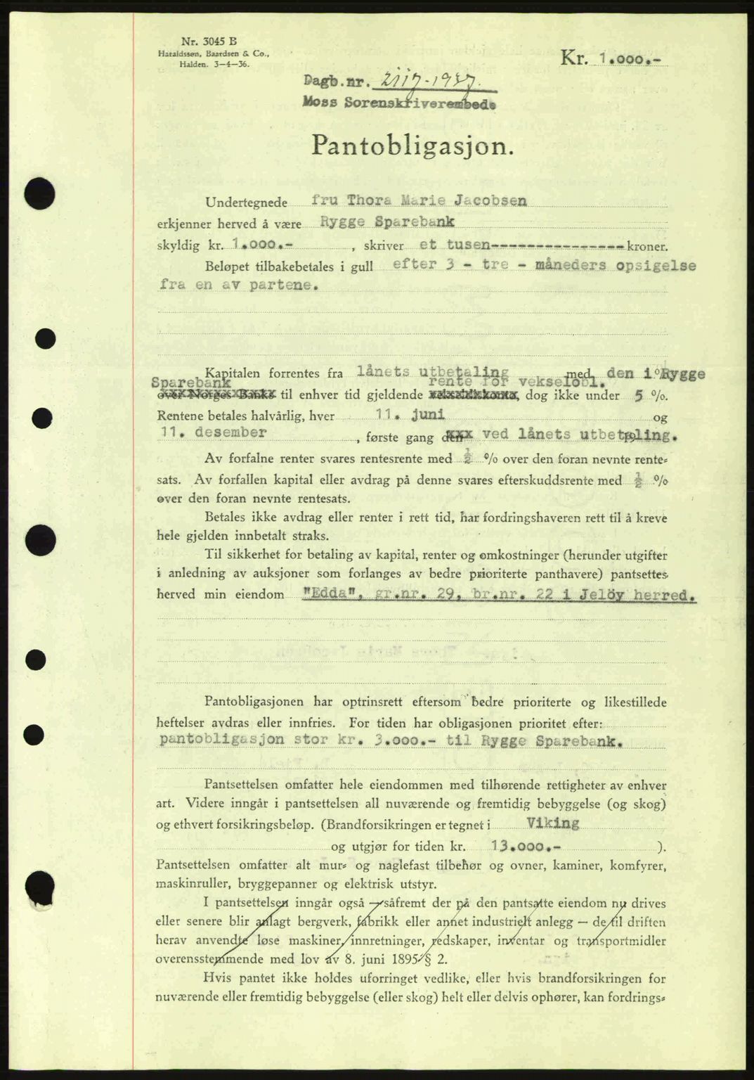 Moss sorenskriveri, SAO/A-10168: Pantebok nr. B4, 1937-1938, Dagboknr: 2117/1937