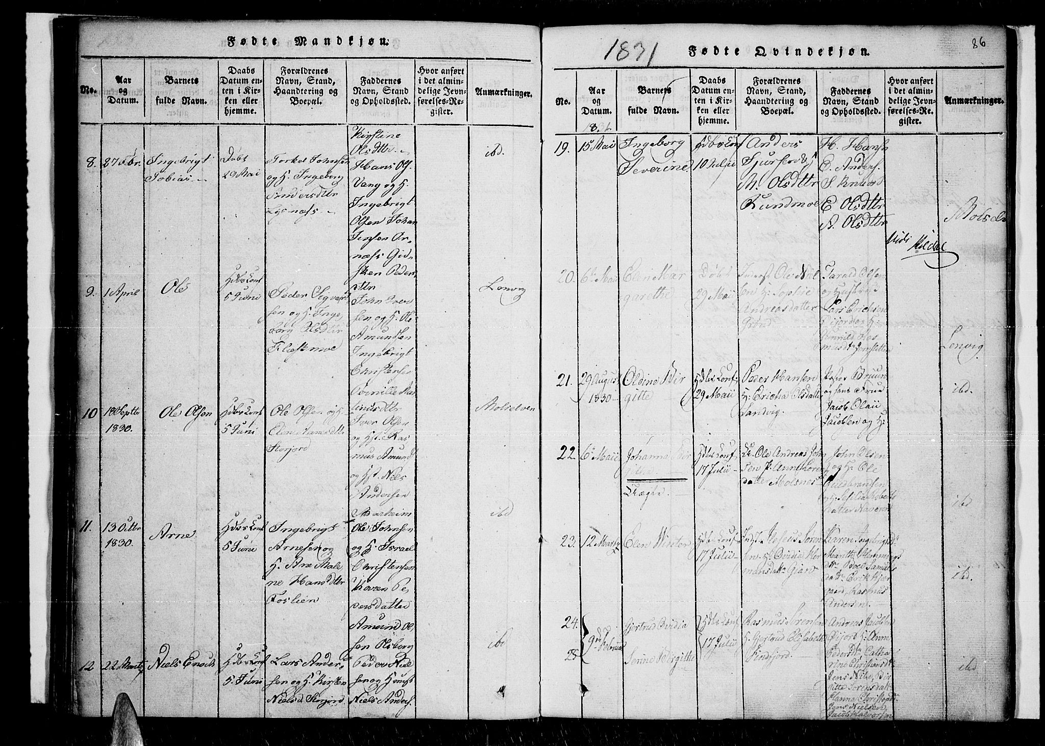 Lenvik sokneprestembete, SATØ/S-1310/H/Ha/Haa/L0003kirke: Ministerialbok nr. 3, 1820-1831, s. 86