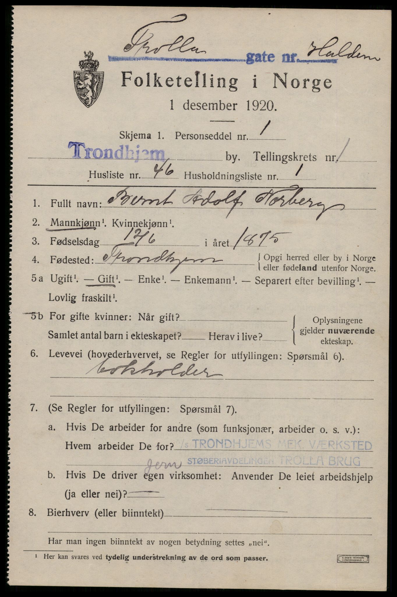 SAT, Folketelling 1920 for 1601 Trondheim kjøpstad, 1920, s. 33452