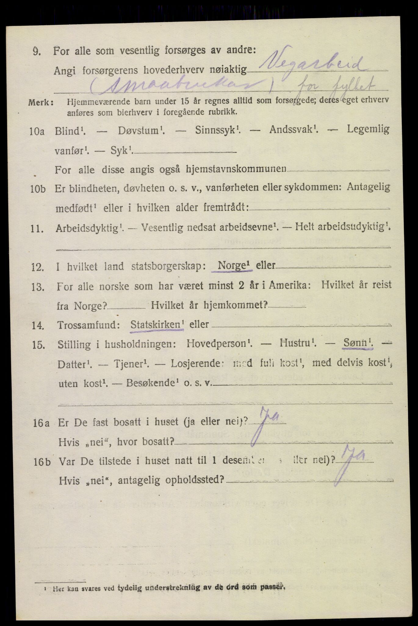 SAK, Folketelling 1920 for 0936 Hornnes herred, 1920, s. 1026