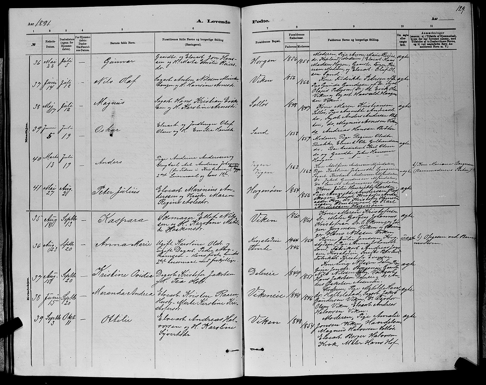 Nedre Eiker kirkebøker, AV/SAKO-A-612/G/Ga/L0002: Klokkerbok nr. 2, 1880-1896, s. 129