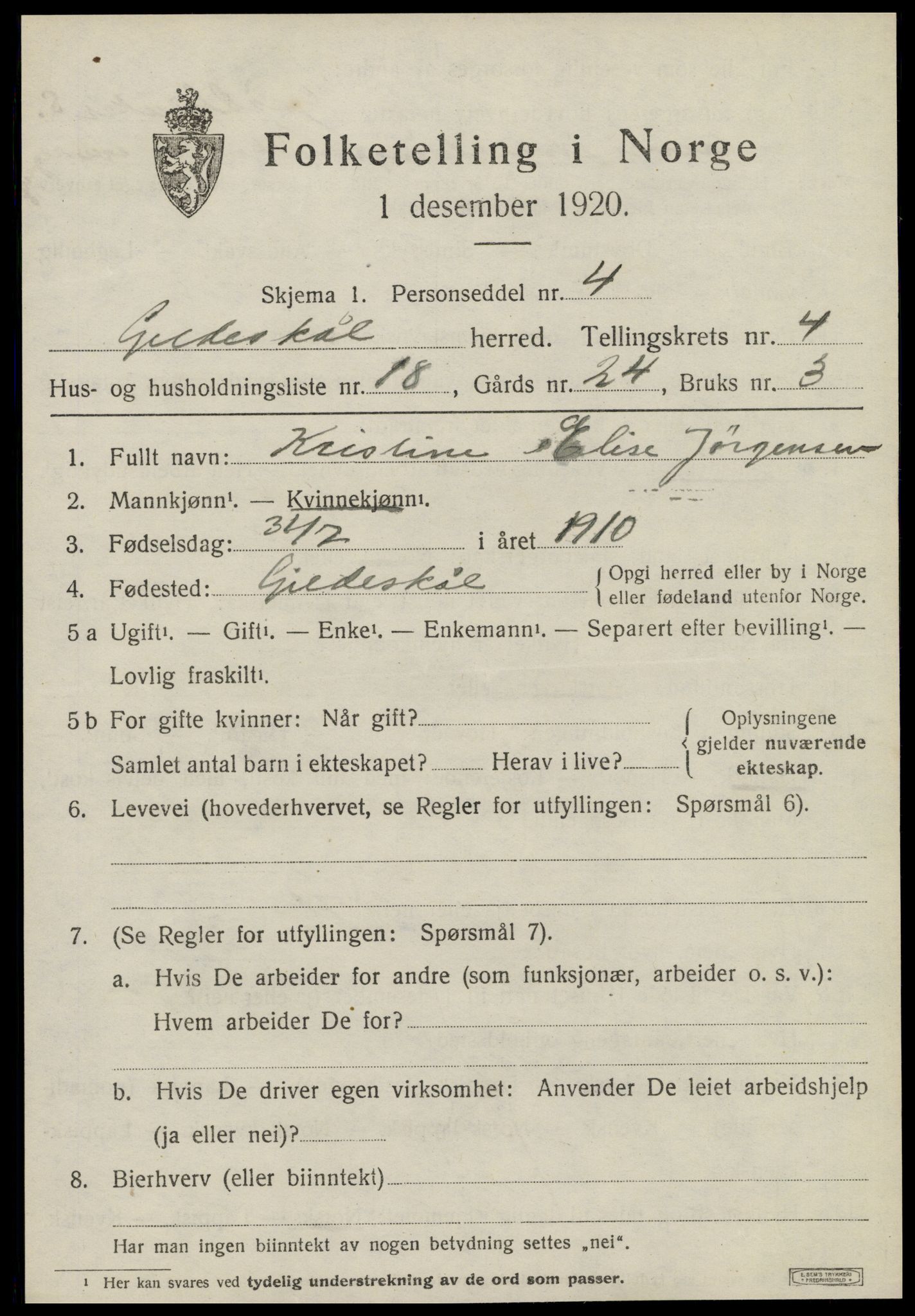 SAT, Folketelling 1920 for 1838 Gildeskål herred, 1920, s. 3934