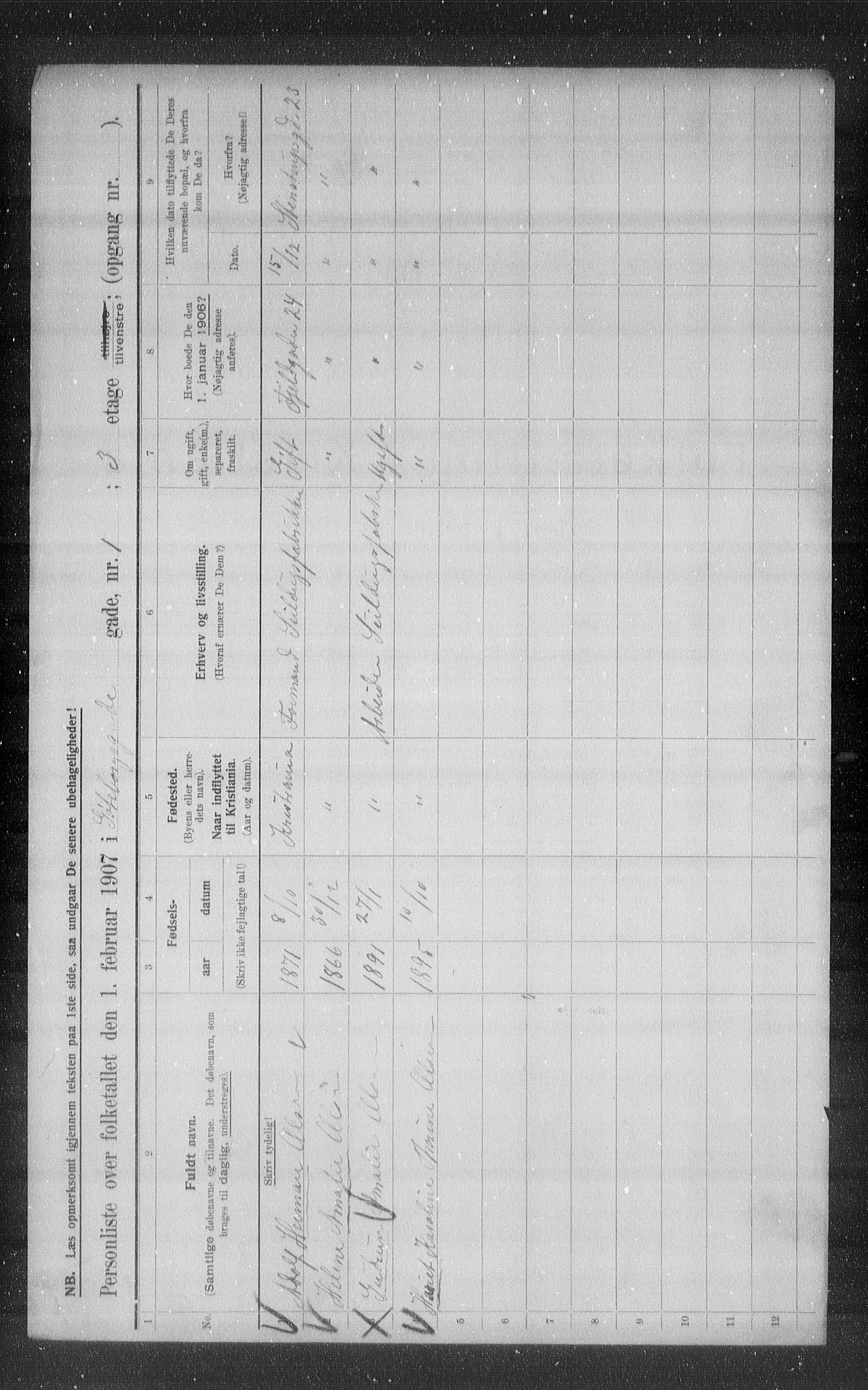 OBA, Kommunal folketelling 1.2.1907 for Kristiania kjøpstad, 1907, s. 16765