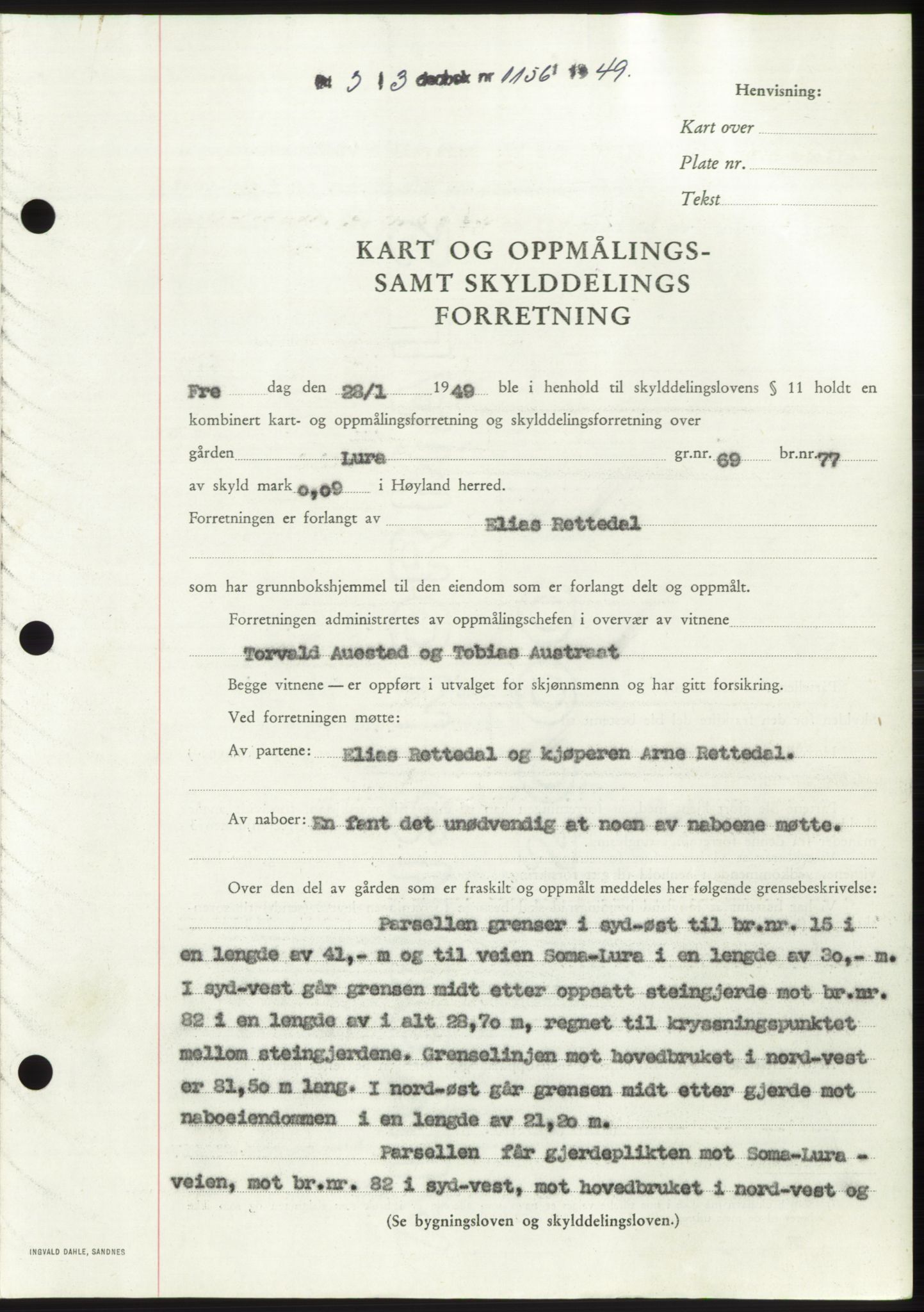 Jæren sorenskriveri, SAST/A-100310/03/G/Gba/L0102: Pantebok, 1949-1949, Dagboknr: 1156/1949
