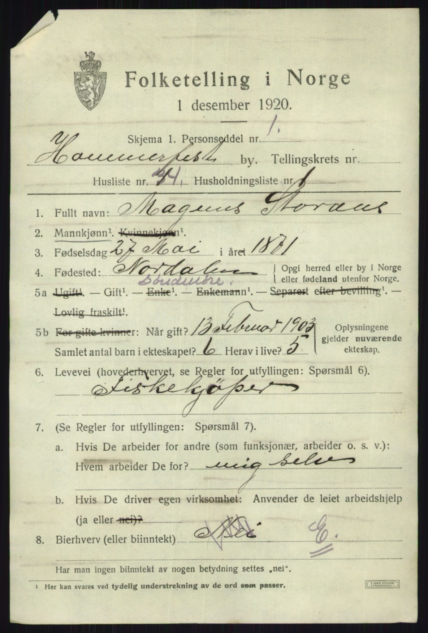 SATØ, Folketelling 1920 for 2001 Hammerfest kjøpstad, 1920, s. 3024