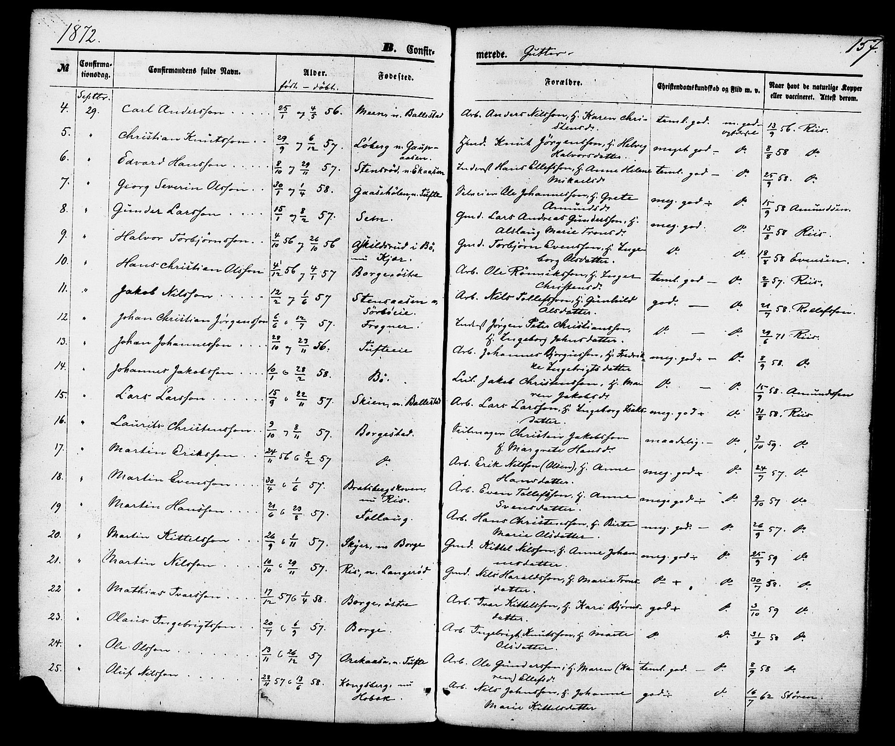 Gjerpen kirkebøker, AV/SAKO-A-265/F/Fa/L0009: Ministerialbok nr. I 9, 1872-1885, s. 157