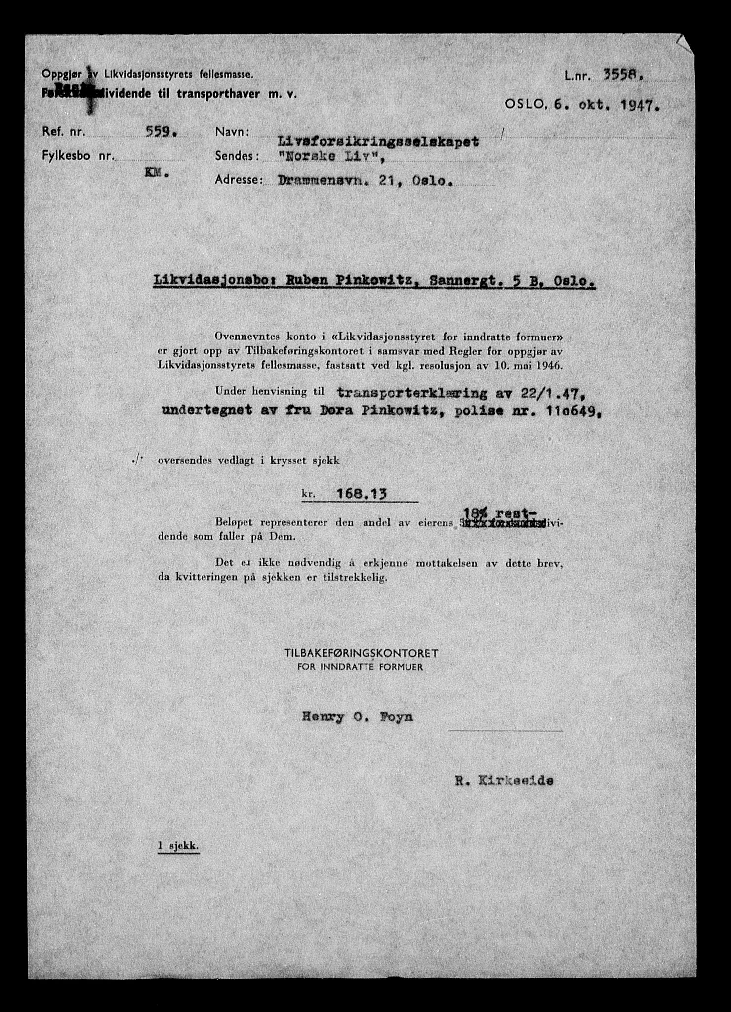 Justisdepartementet, Tilbakeføringskontoret for inndratte formuer, AV/RA-S-1564/H/Hc/Hcc/L0969: --, 1945-1947, s. 88