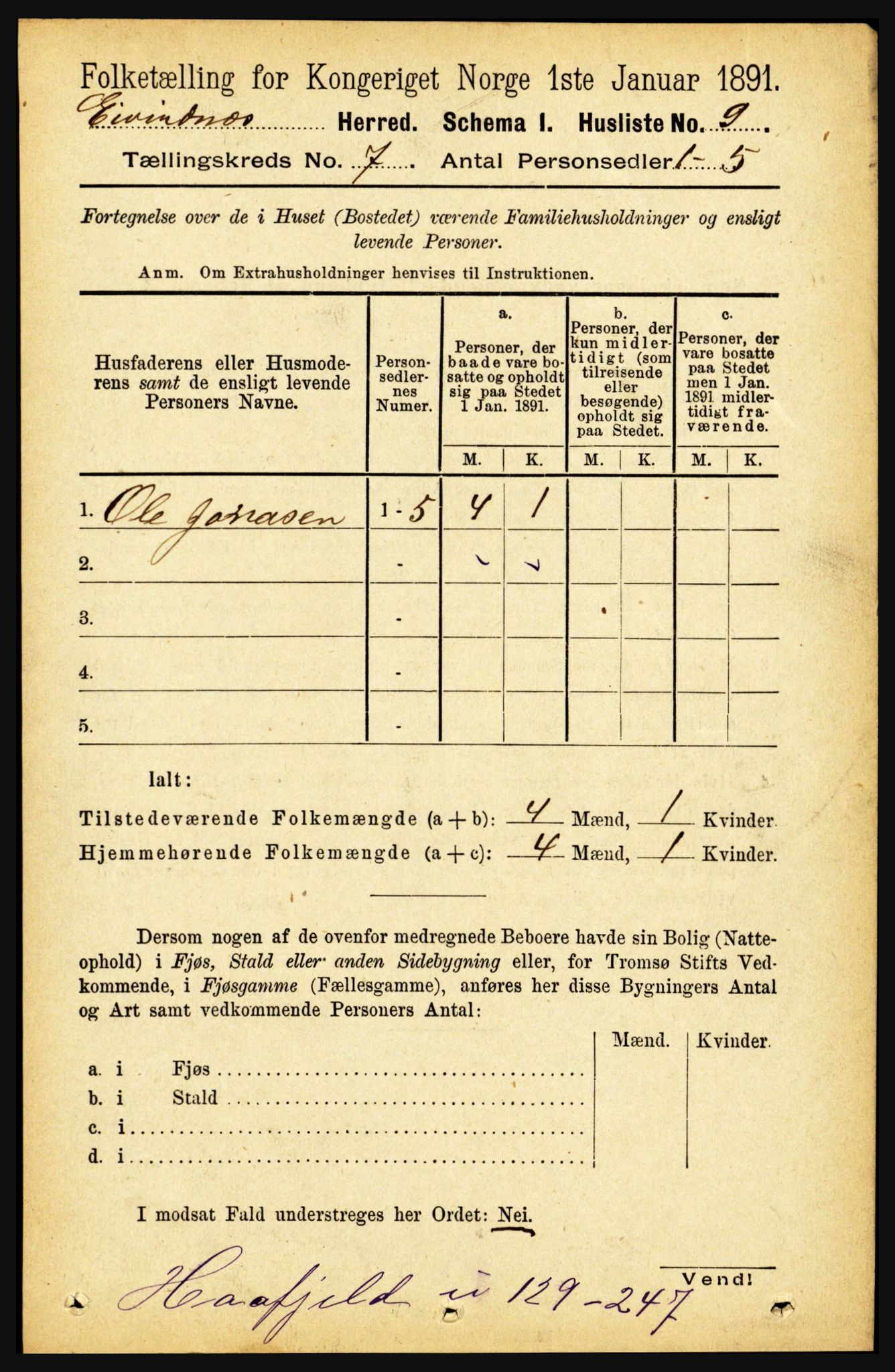 RA, Folketelling 1891 for 1853 Evenes herred, 1891, s. 2130