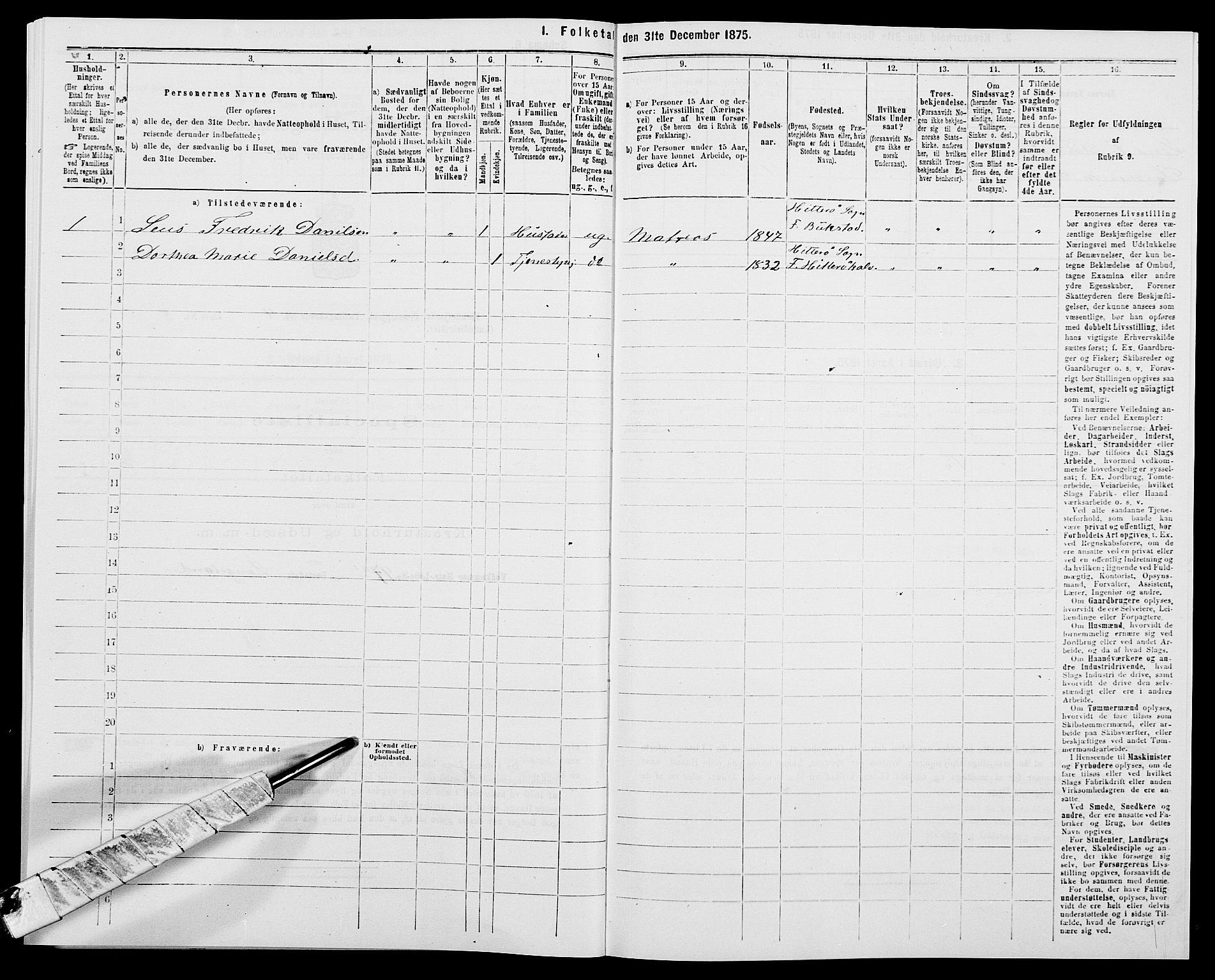 SAK, Folketelling 1875 for 1042L Flekkefjord prestegjeld, Nes sokn og Hidra sokn, 1875, s. 549