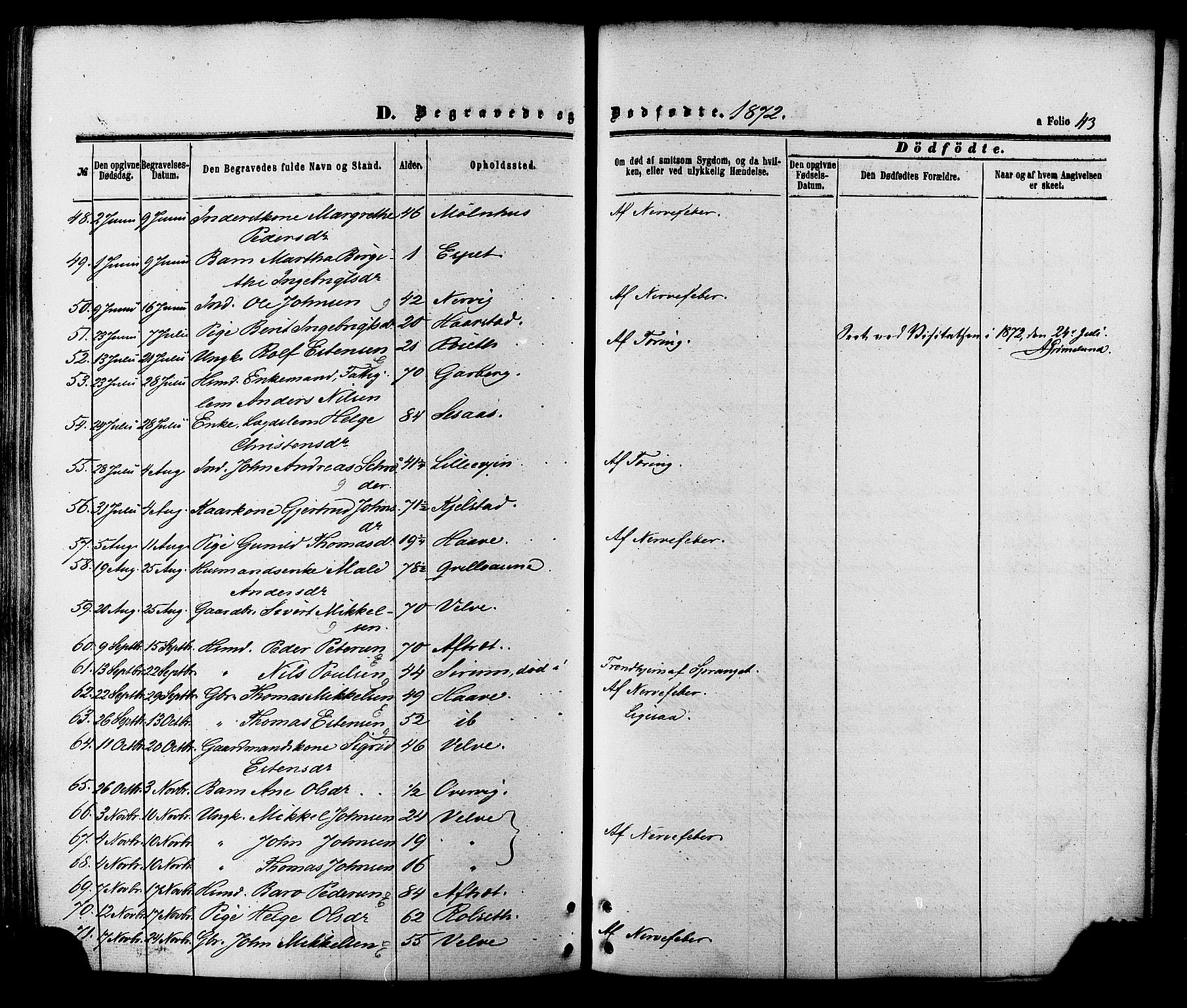 Ministerialprotokoller, klokkerbøker og fødselsregistre - Sør-Trøndelag, SAT/A-1456/695/L1147: Ministerialbok nr. 695A07, 1860-1877, s. 43