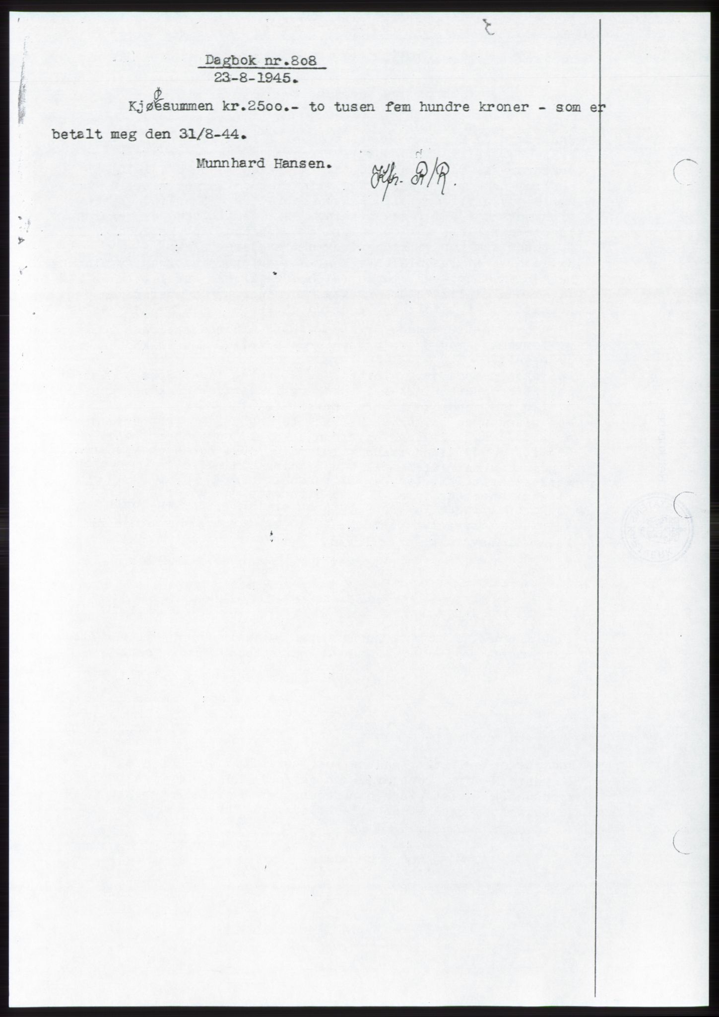 Namdal sorenskriveri, SAT/A-4133/1/2/2C: Pantebok nr. -, 1944-1945, Dagboknr: 808/1945