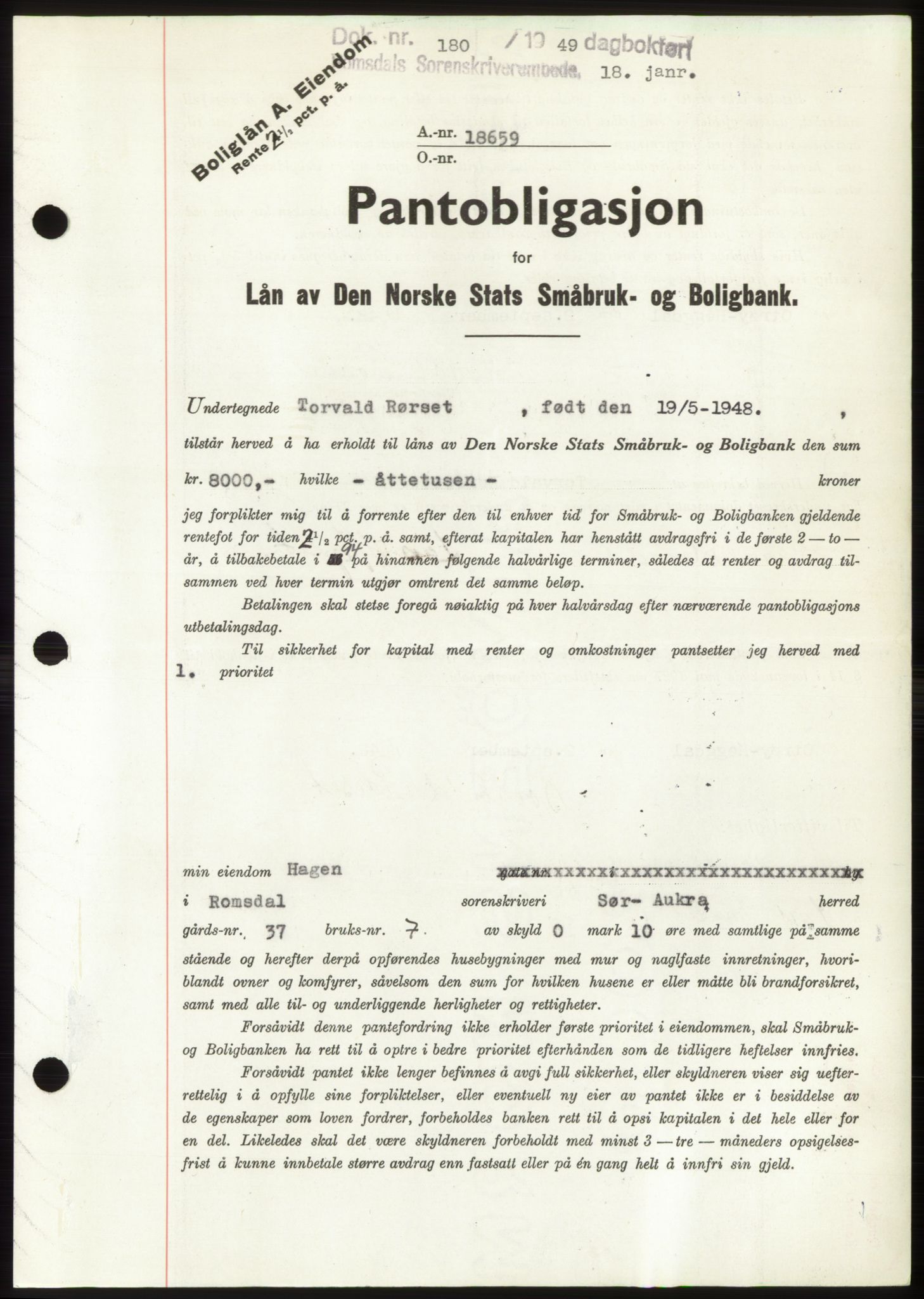 Romsdal sorenskriveri, SAT/A-4149/1/2/2C: Pantebok nr. B4, 1948-1949, Dagboknr: 180/1949