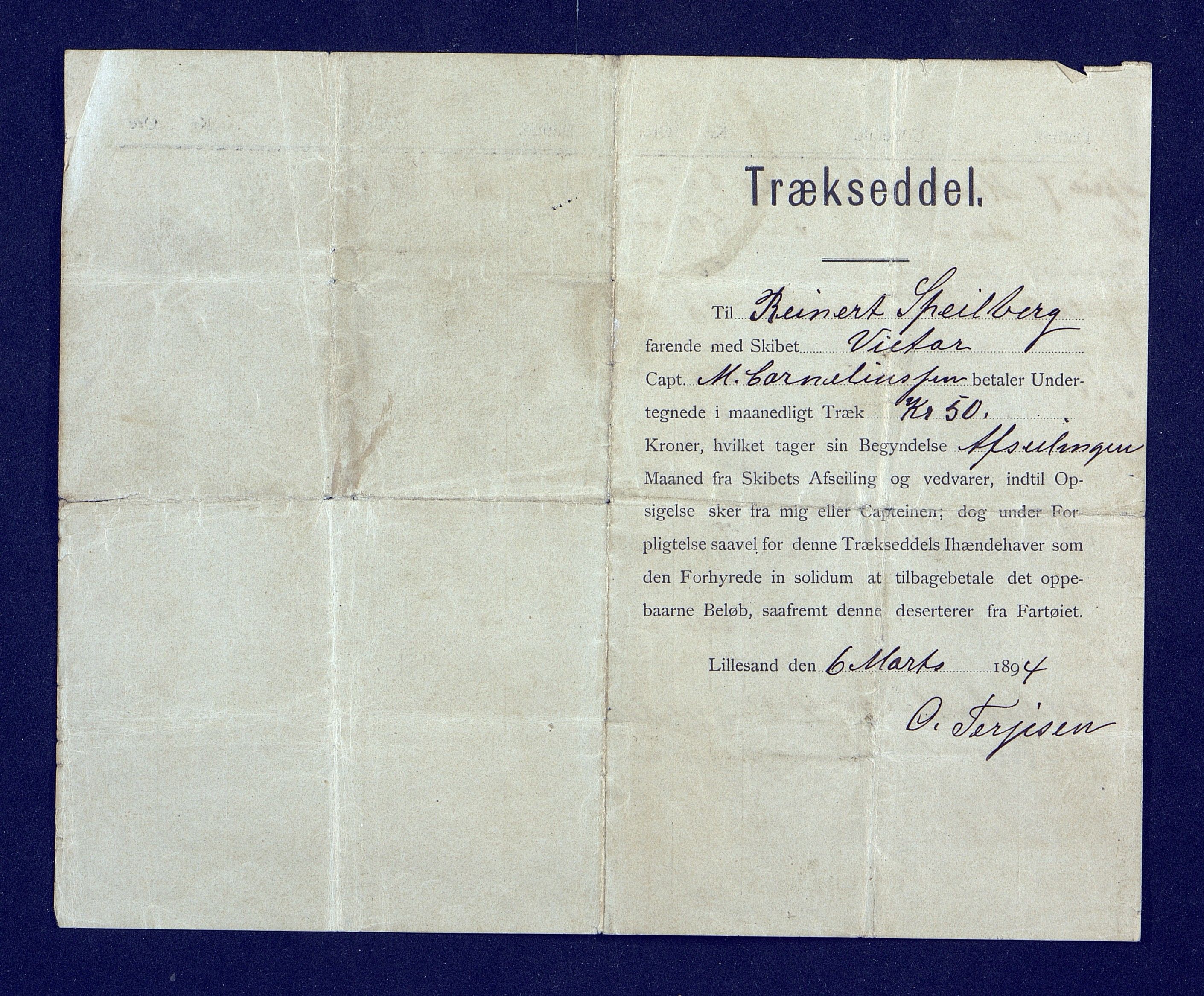 O. Terjesens rederi, AAKS/PA-2525/R/R02/L0001: Regnskapsbilag, 1884-1898