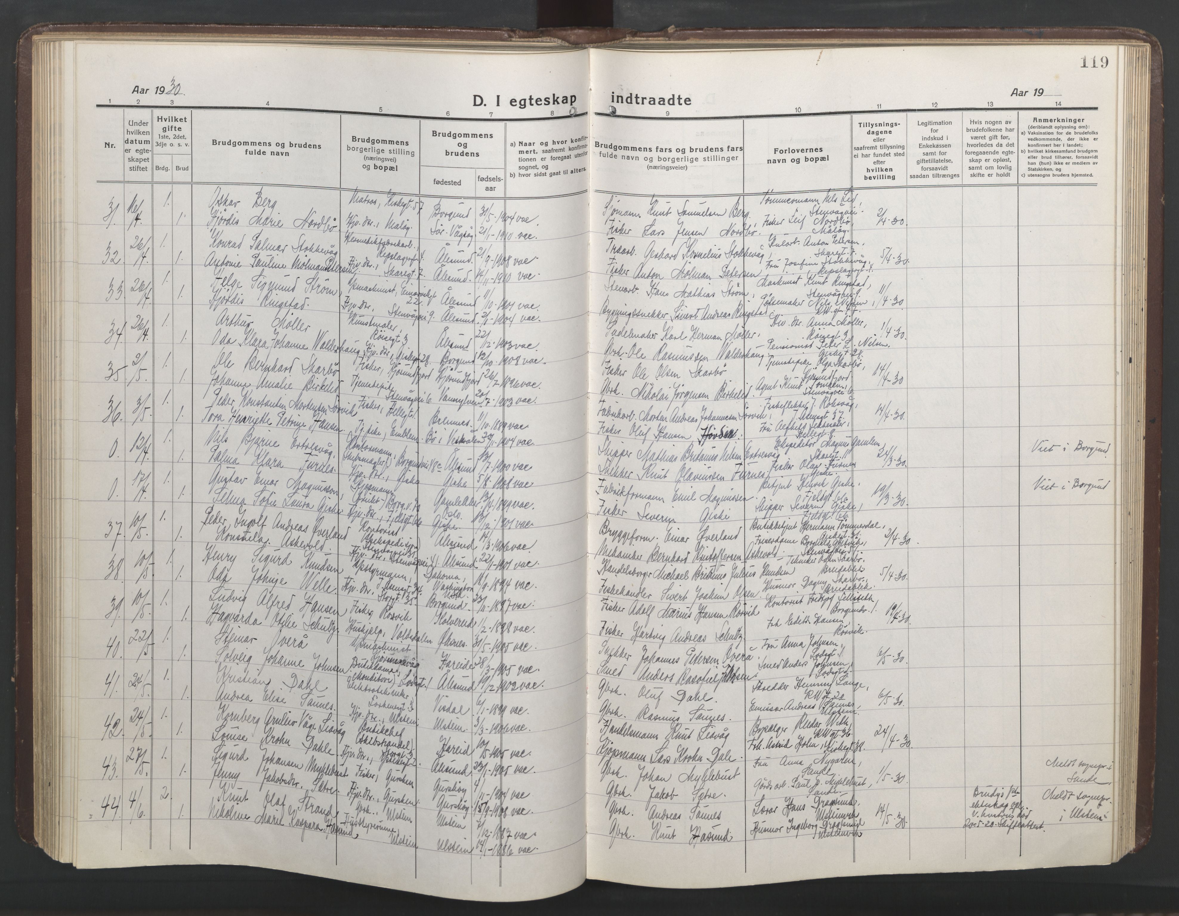 Ministerialprotokoller, klokkerbøker og fødselsregistre - Møre og Romsdal, AV/SAT-A-1454/529/L0473: Klokkerbok nr. 529C10, 1918-1941, s. 119