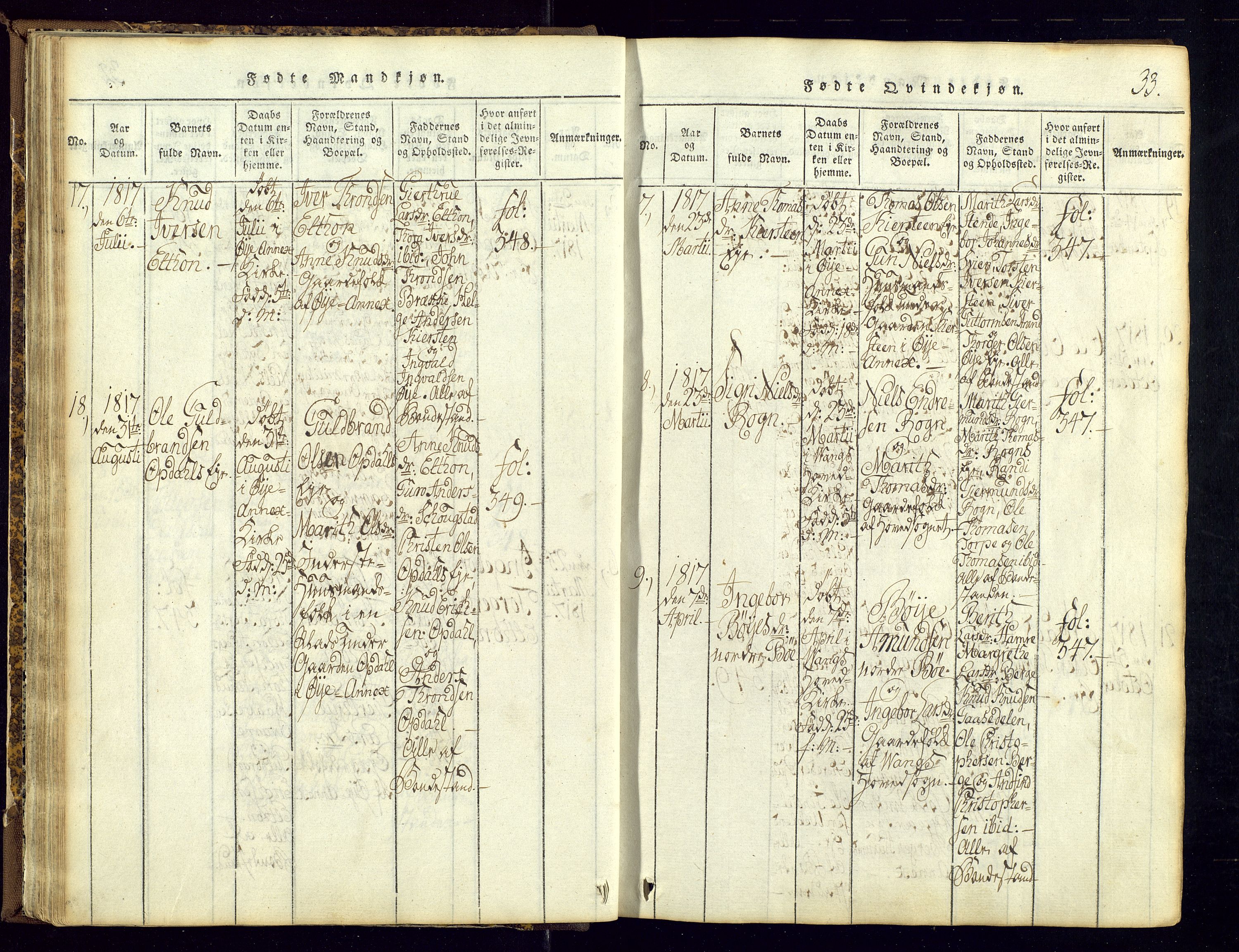 Vang prestekontor, Valdres, AV/SAH-PREST-140/H/Ha/L0004: Ministerialbok nr. 4, 1814-1831, s. 33