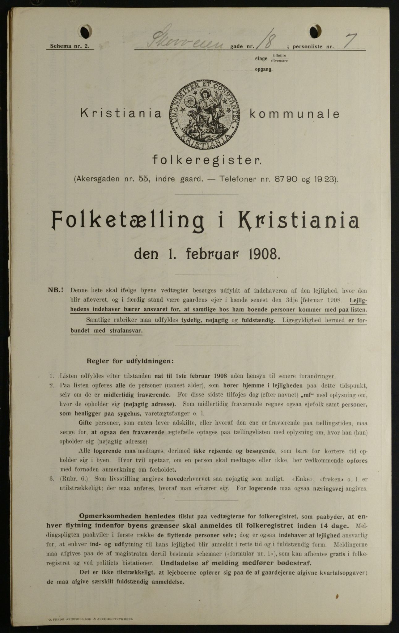 OBA, Kommunal folketelling 1.2.1908 for Kristiania kjøpstad, 1908, s. 87016
