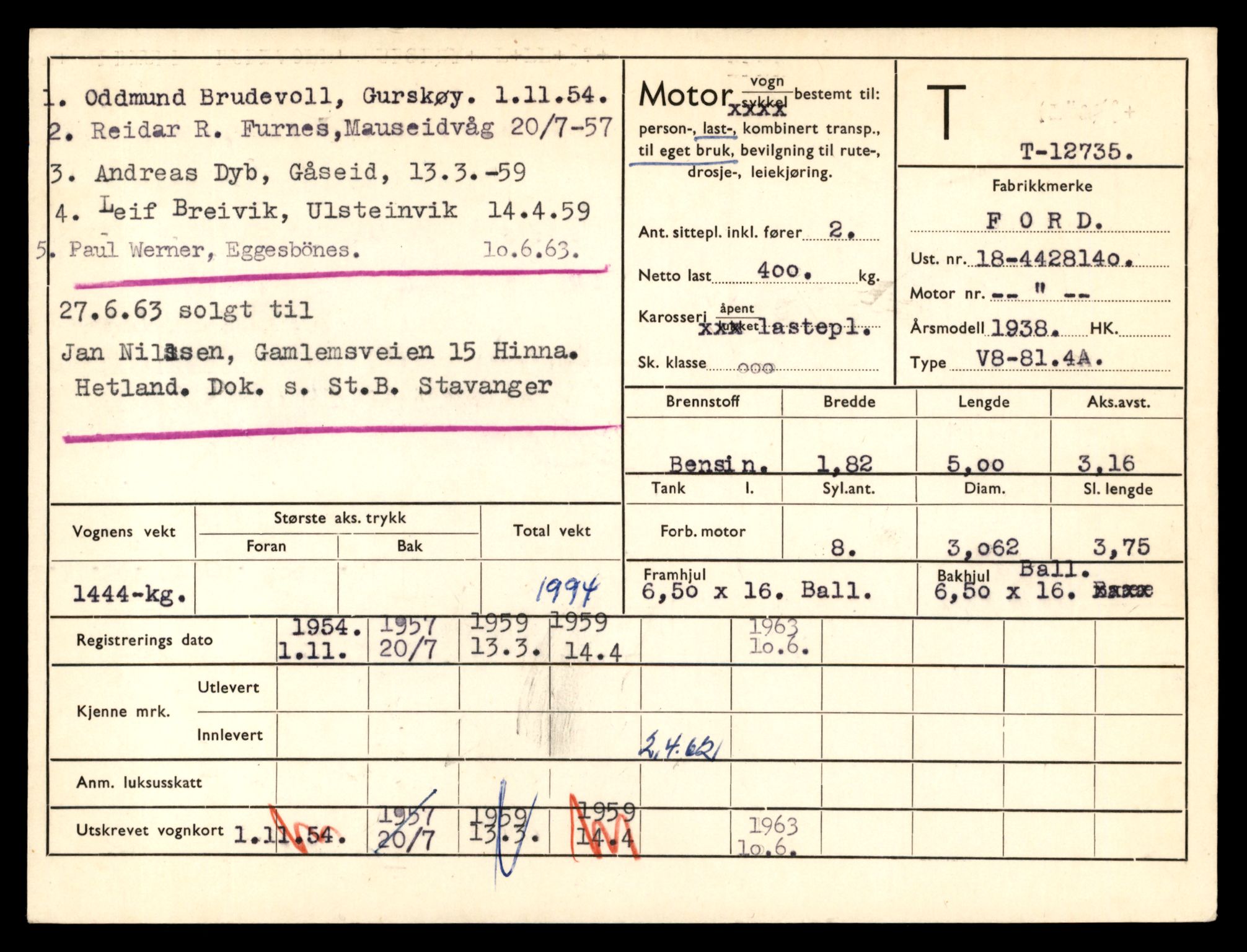 Møre og Romsdal vegkontor - Ålesund trafikkstasjon, AV/SAT-A-4099/F/Fe/L0035: Registreringskort for kjøretøy T 12653 - T 12829, 1927-1998, s. 1536