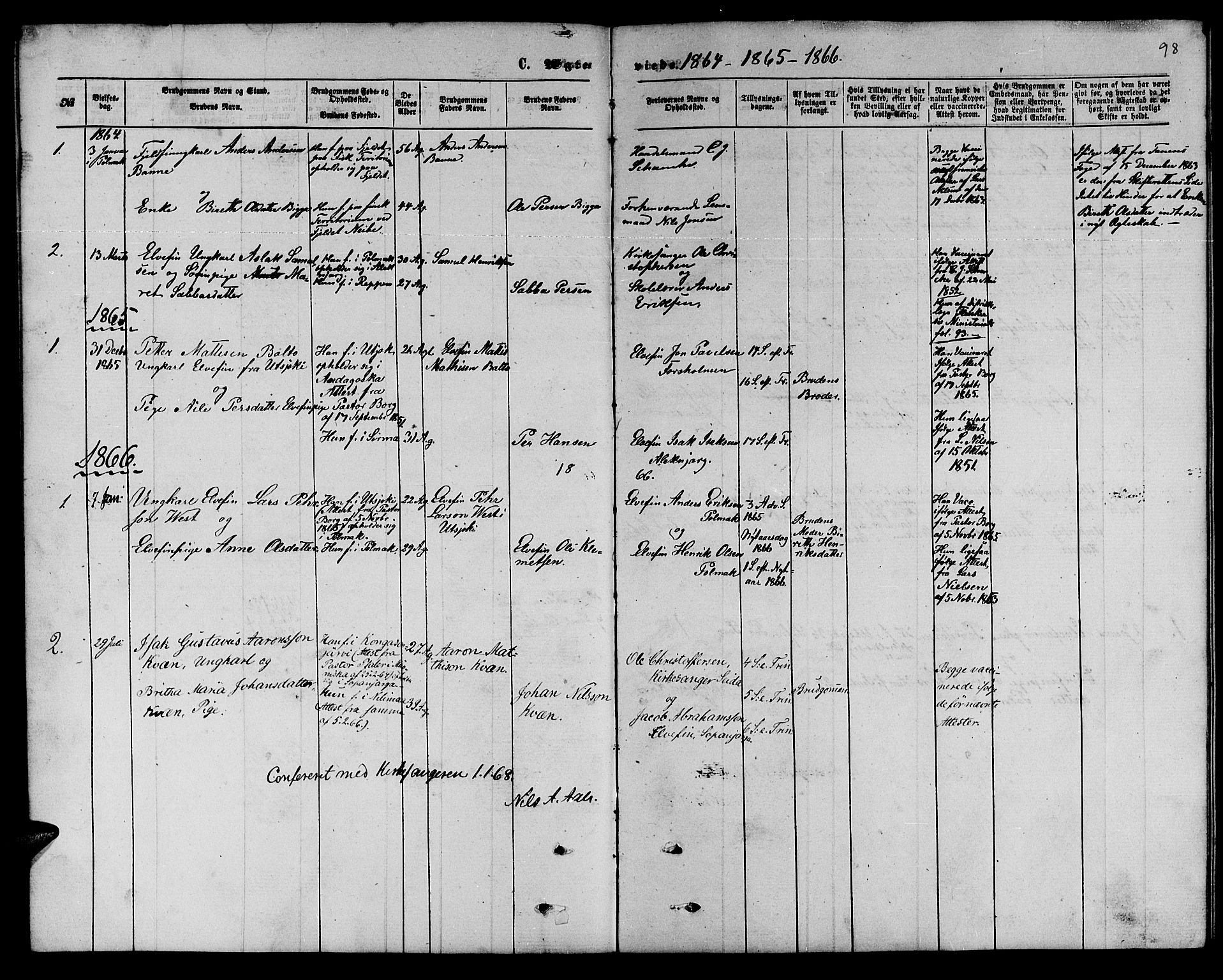 Nesseby sokneprestkontor, SATØ/S-1330/H/Hb/L0006klokker: Klokkerbok nr. 6, 1860-1876, s. 98