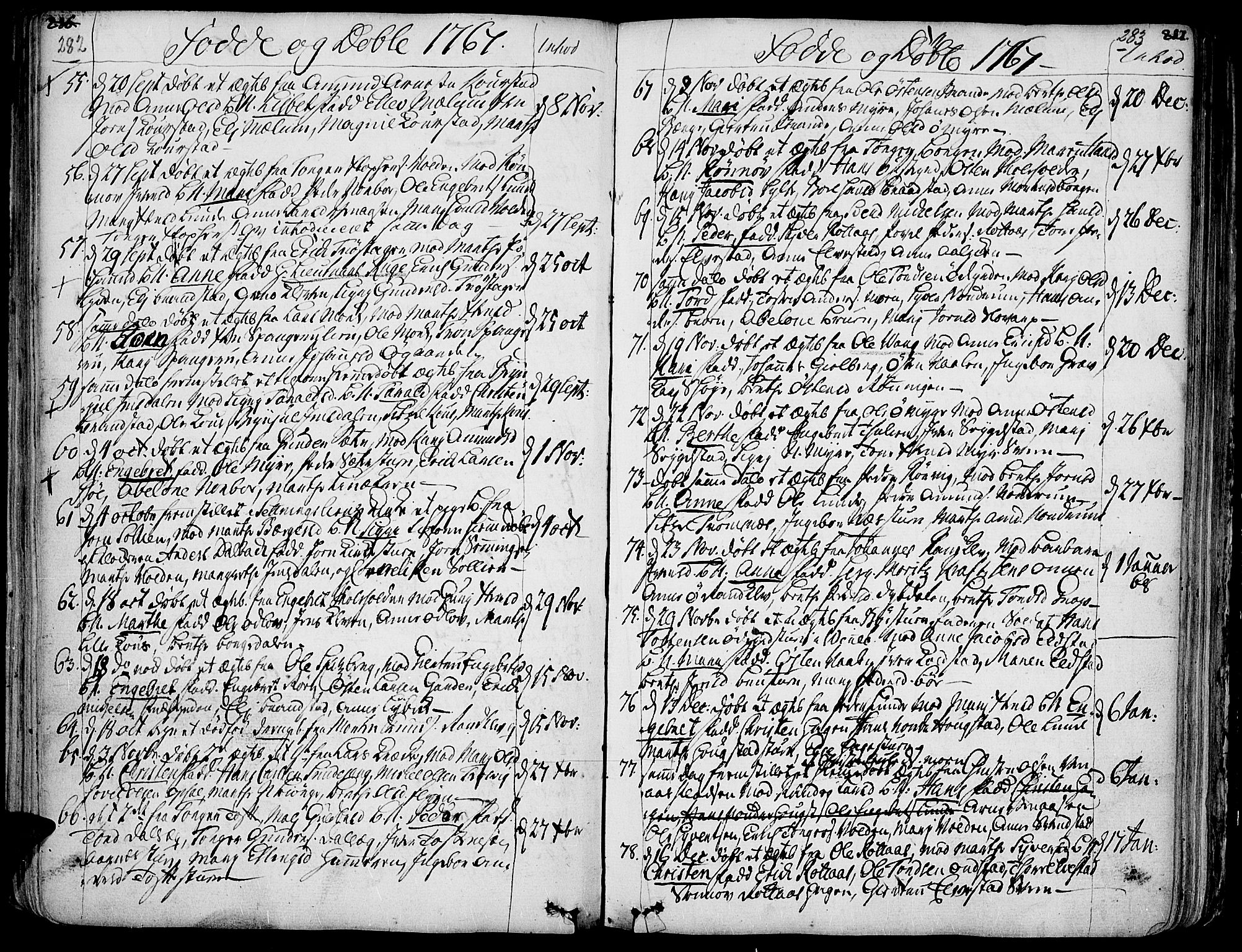 Ringebu prestekontor, AV/SAH-PREST-082/H/Ha/Haa/L0002: Ministerialbok nr. 2, 1734-1780, s. 282-283