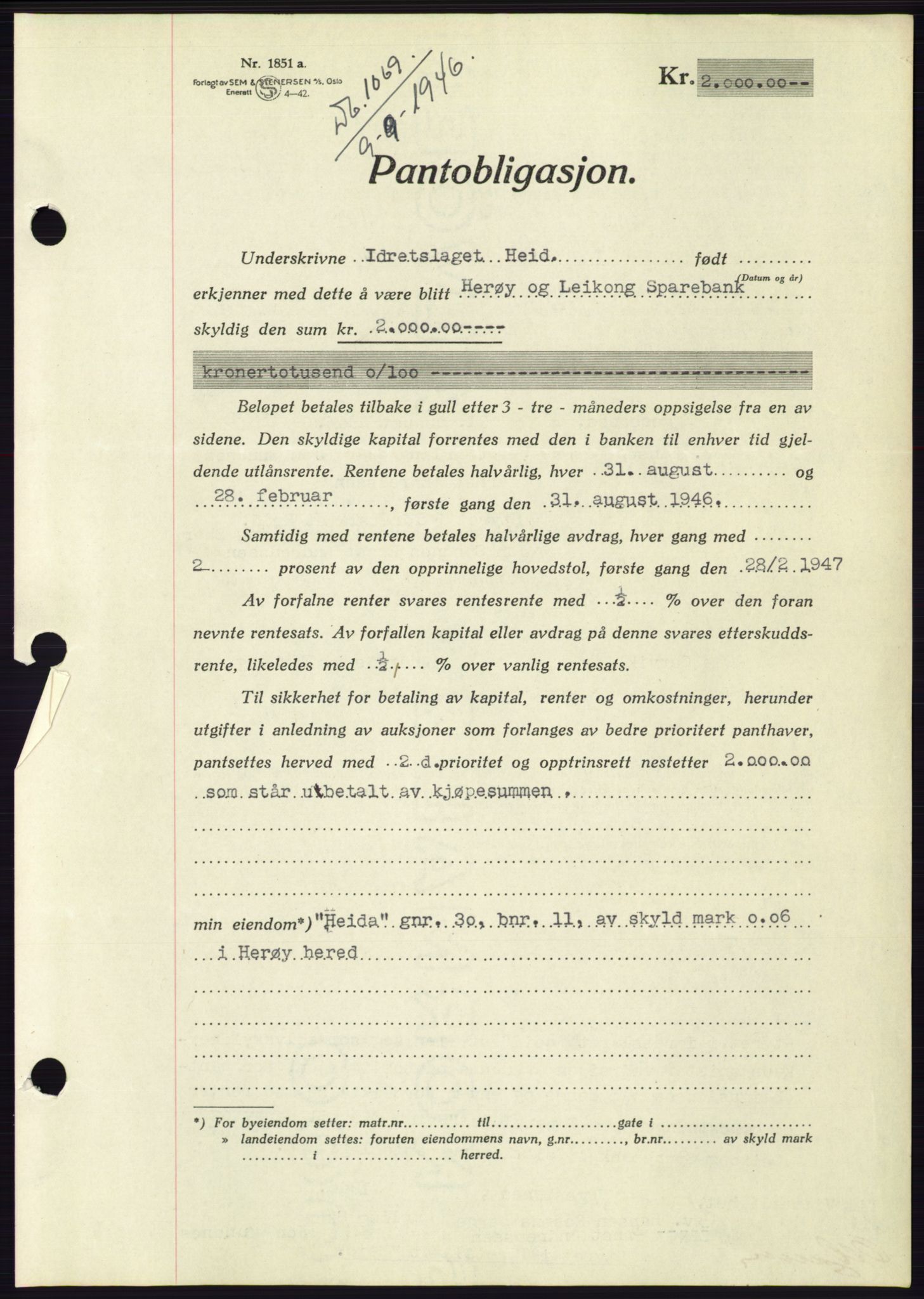 Søre Sunnmøre sorenskriveri, AV/SAT-A-4122/1/2/2C/L0114: Pantebok nr. 1-2B, 1943-1947, Dagboknr: 1069/1946