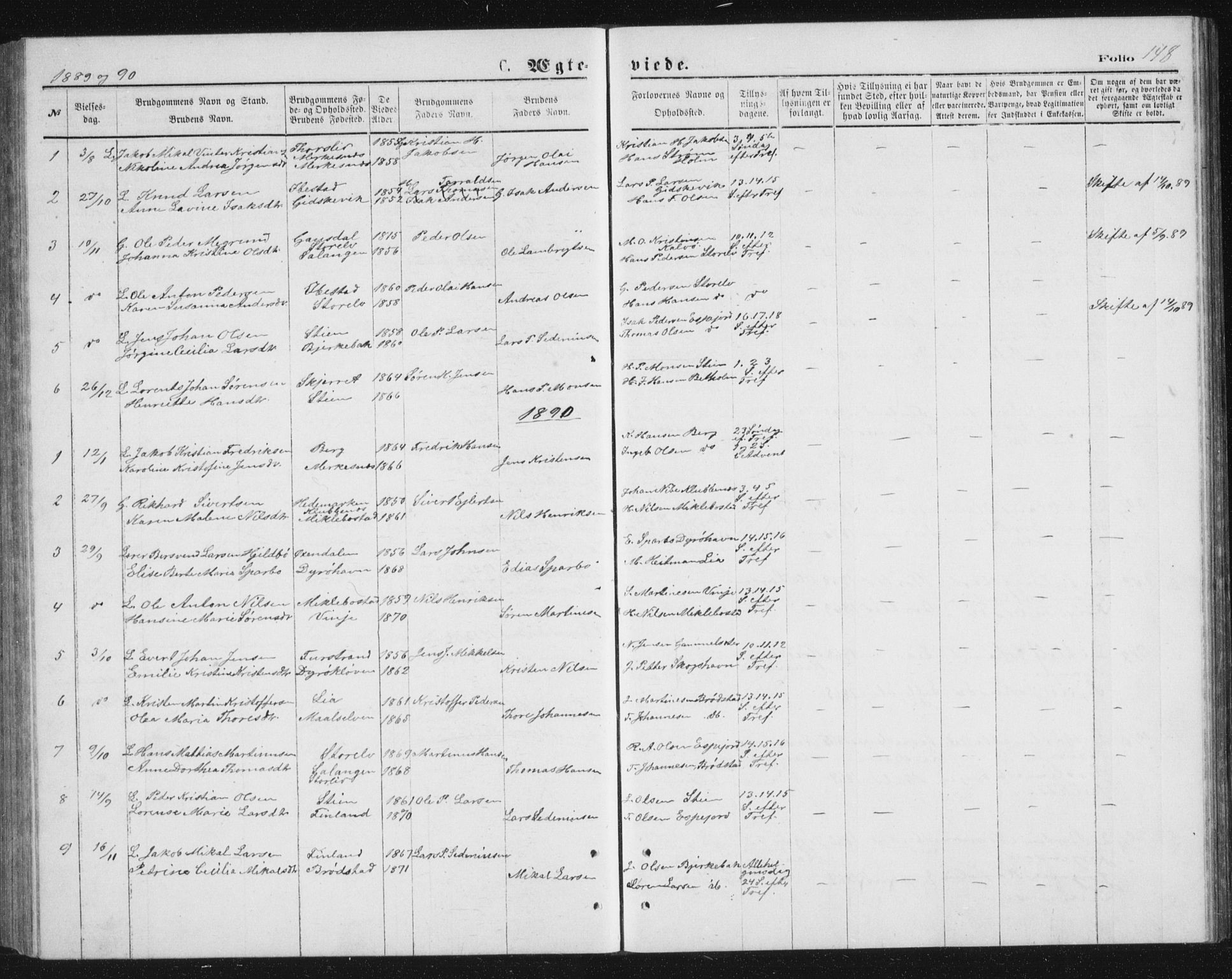 Tranøy sokneprestkontor, AV/SATØ-S-1313/I/Ia/Iab/L0013klokker: Klokkerbok nr. 13, 1874-1896, s. 148