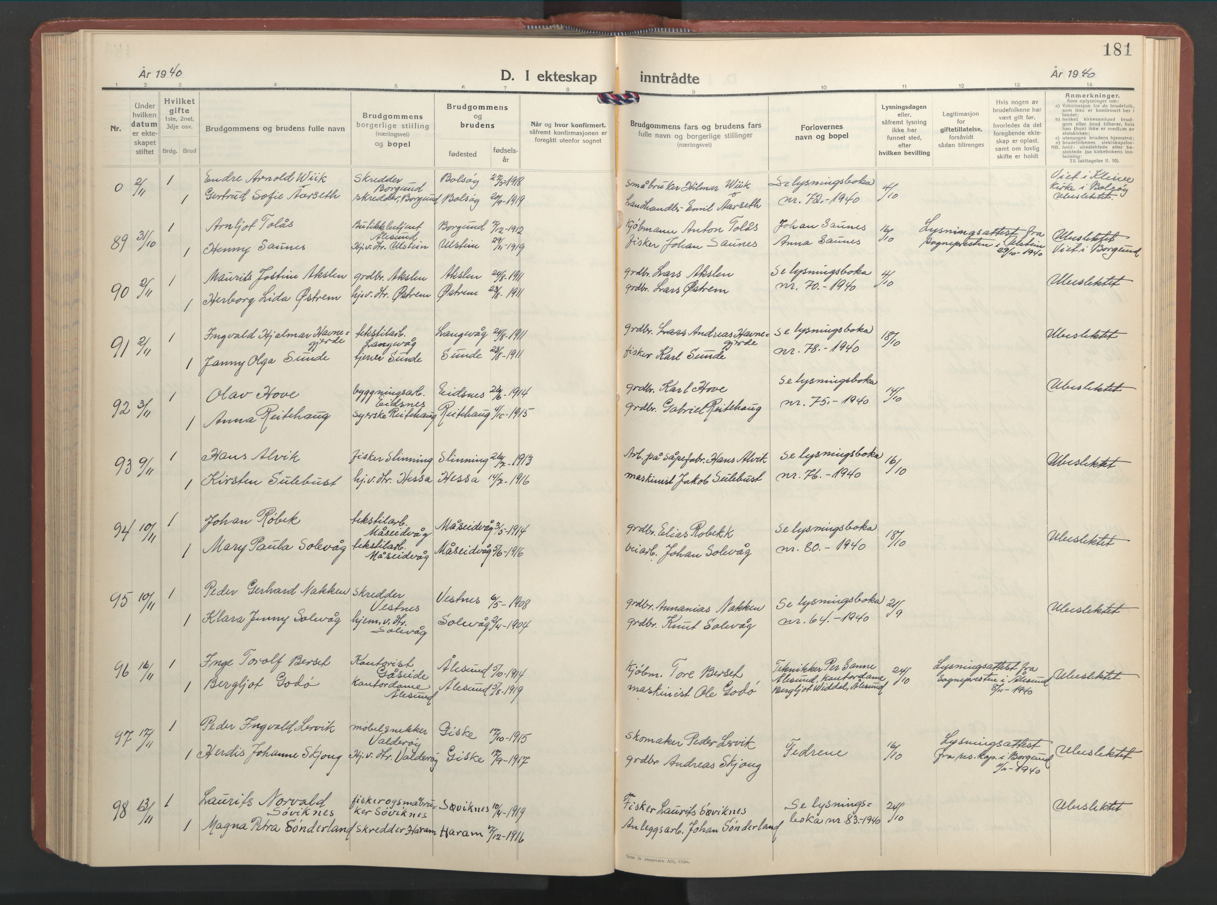 Ministerialprotokoller, klokkerbøker og fødselsregistre - Møre og Romsdal, AV/SAT-A-1454/528/L0437: Klokkerbok nr. 528C18, 1939-1948, s. 181