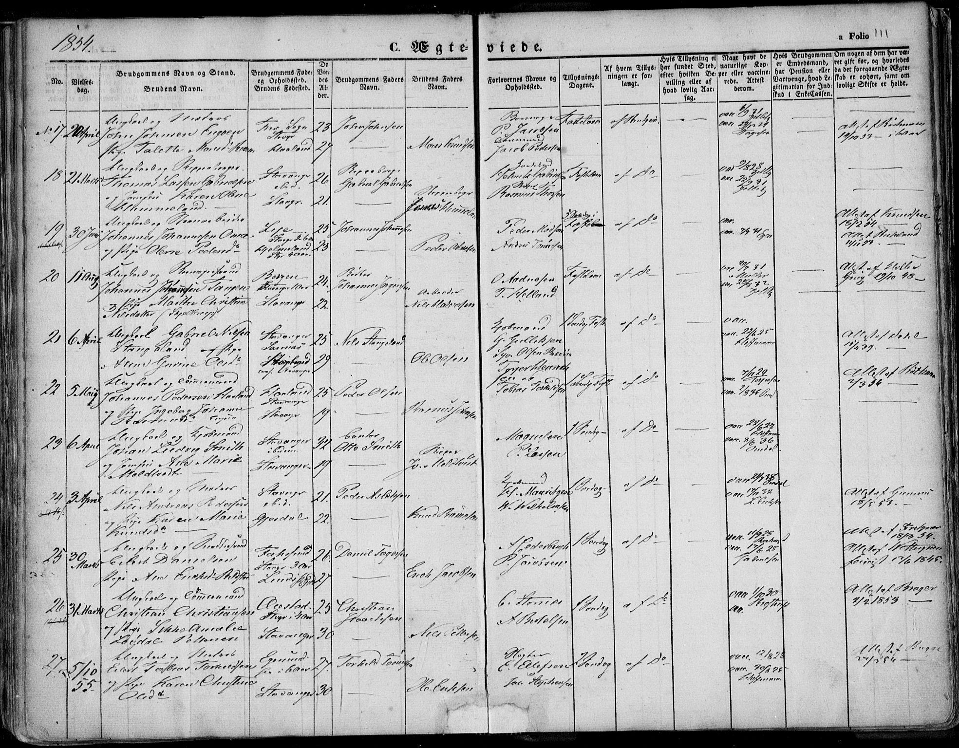 Domkirken sokneprestkontor, AV/SAST-A-101812/001/30/30BA/L0015: Ministerialbok nr. A 14, 1842-1857, s. 111