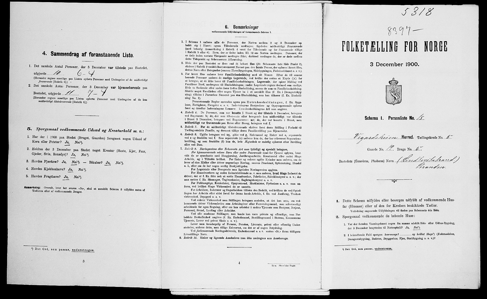 SAK, Folketelling 1900 for 0912 Vegårshei herred, 1900, s. 67