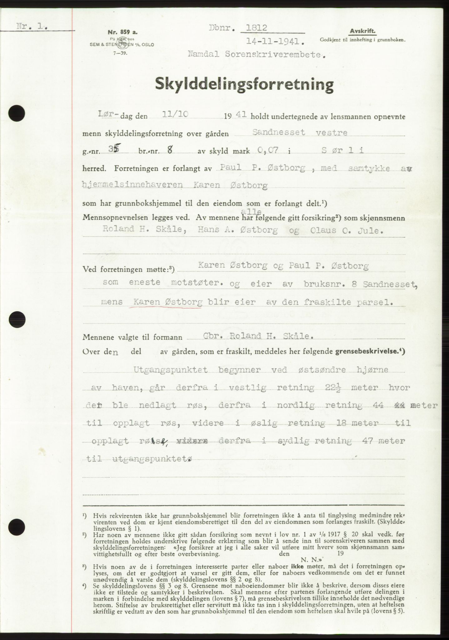 Namdal sorenskriveri, SAT/A-4133/1/2/2C: Pantebok nr. -, 1941-1942, Dagboknr: 1812/1941