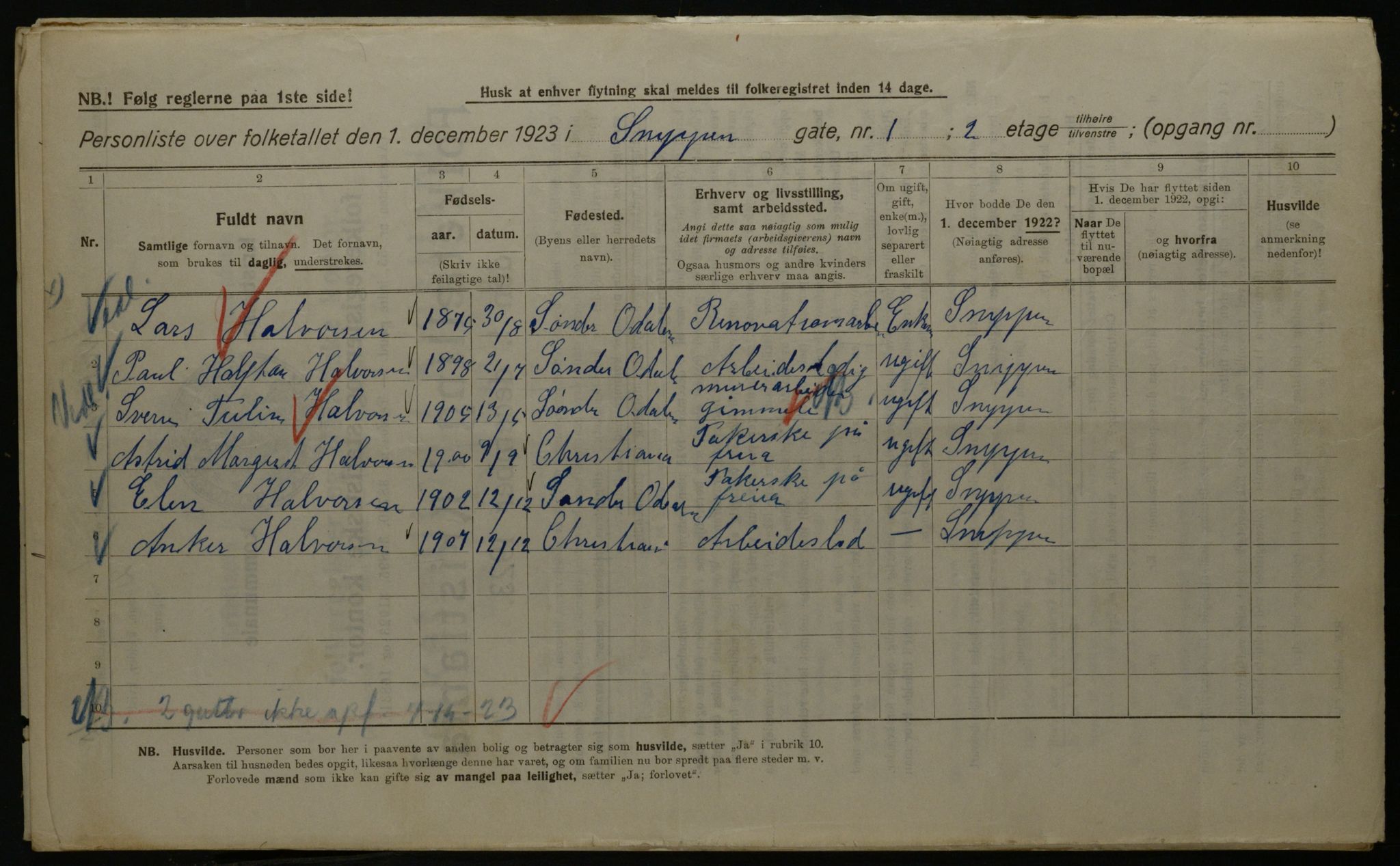 OBA, Kommunal folketelling 1.12.1923 for Kristiania, 1923, s. 108066