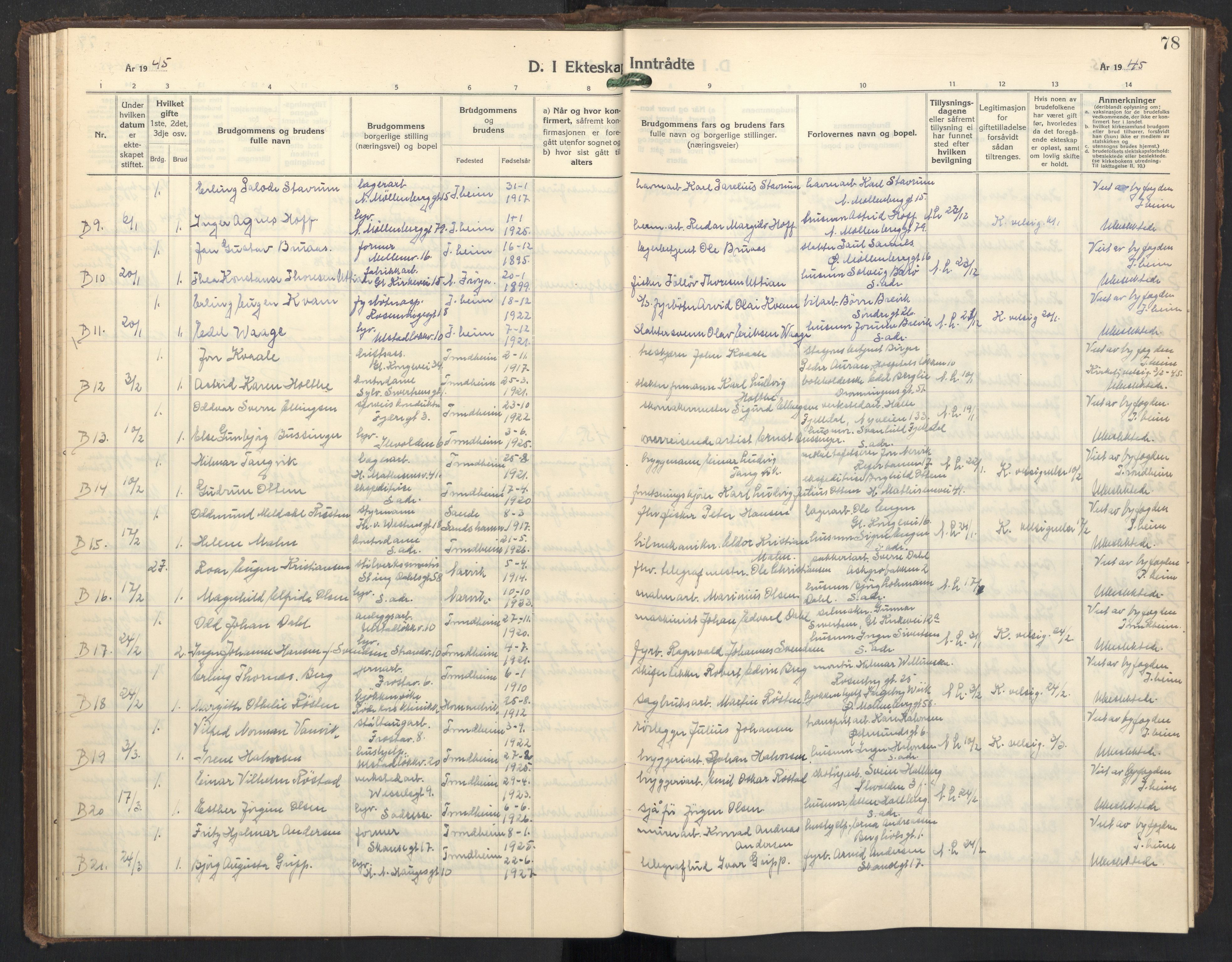 Ministerialprotokoller, klokkerbøker og fødselsregistre - Sør-Trøndelag, SAT/A-1456/605/L0263: Klokkerbok nr. 605C10, 1938-1949, s. 78