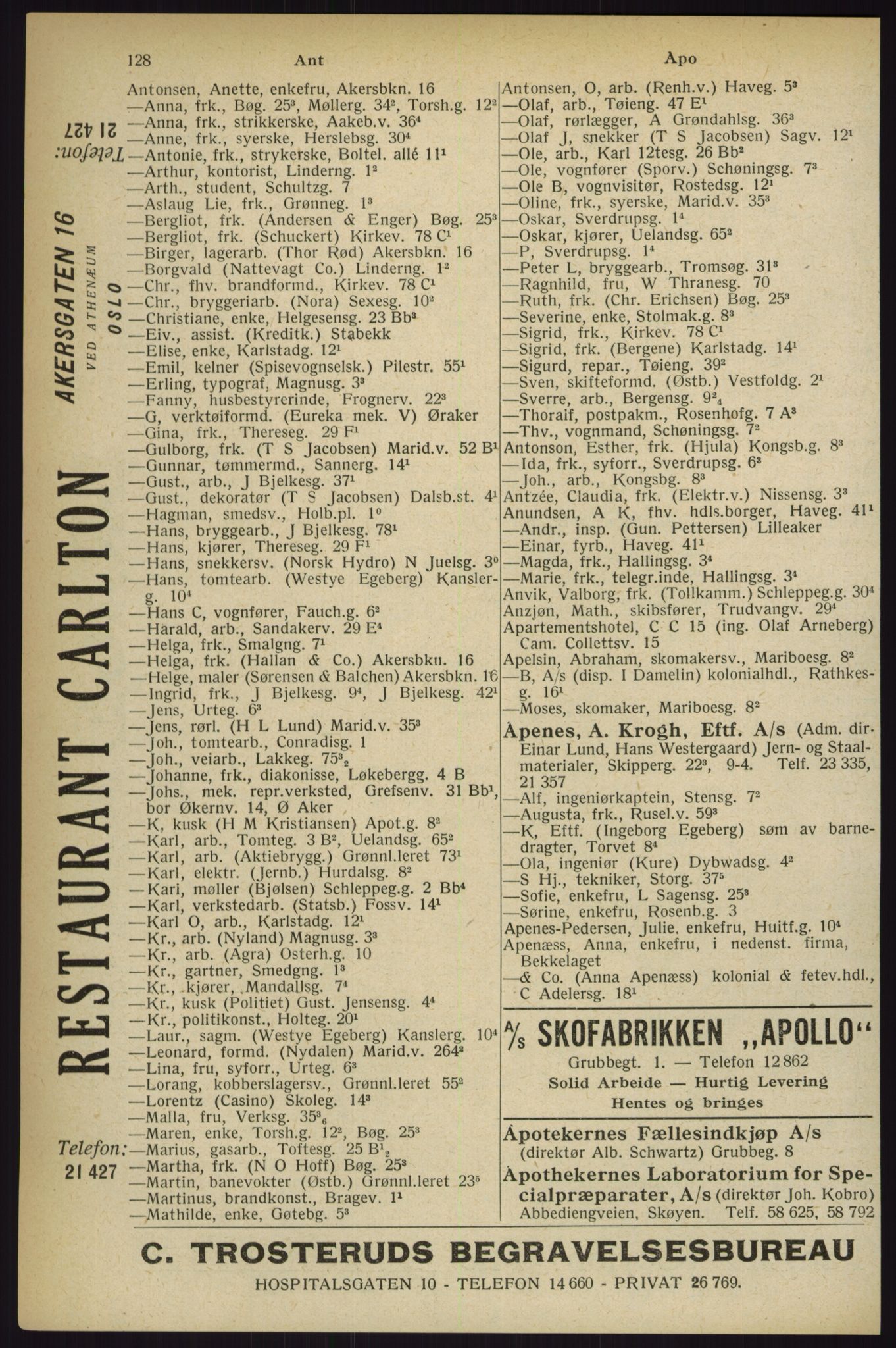 Kristiania/Oslo adressebok, PUBL/-, 1927, s. 128