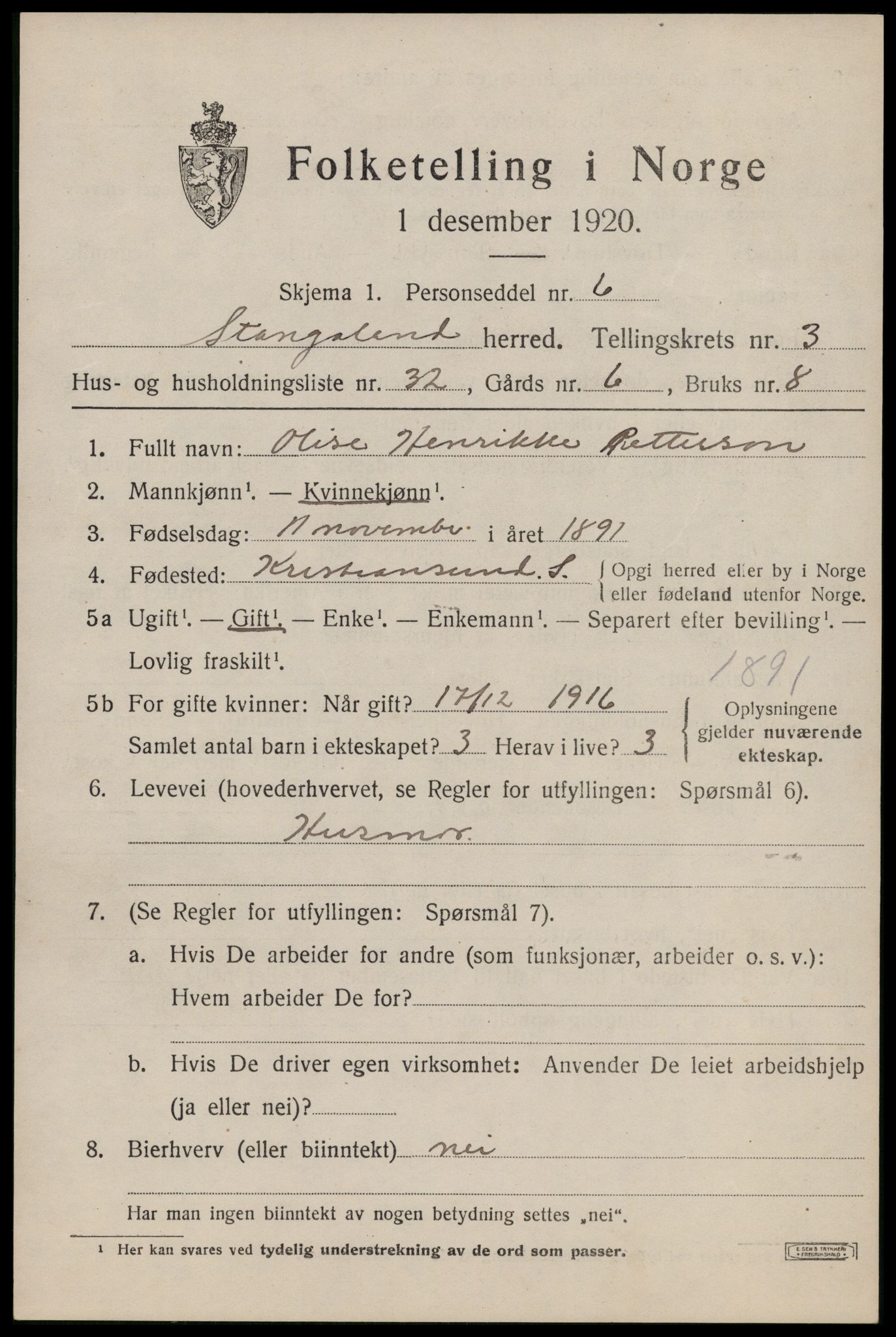 SAST, Folketelling 1920 for 1148 Stangaland herred, 1920, s. 2647