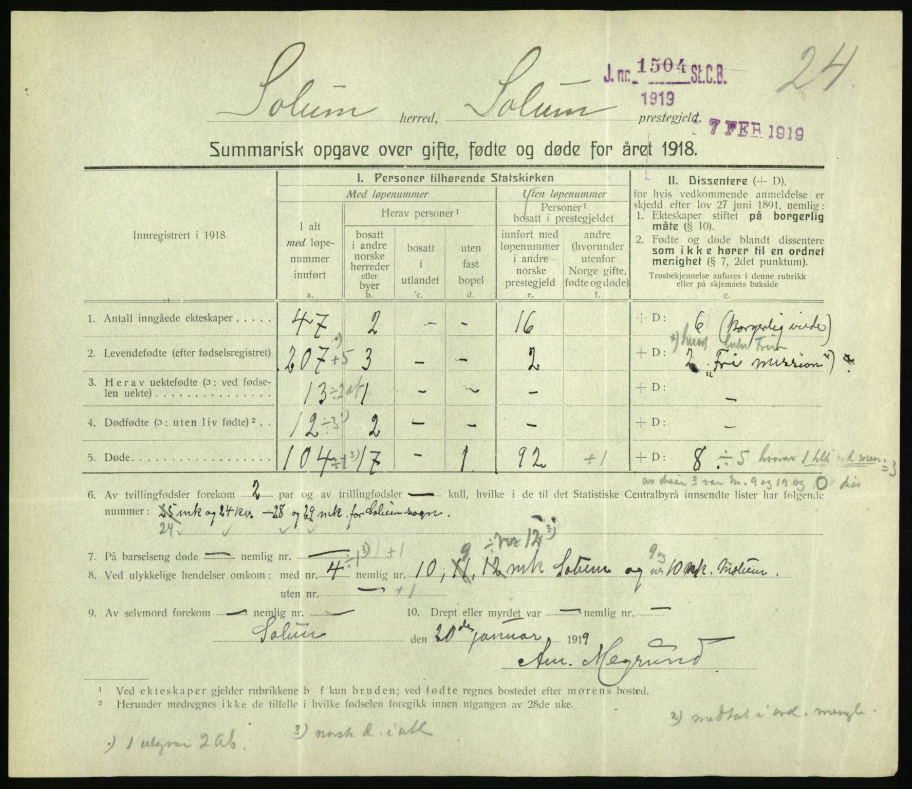 Statistisk sentralbyrå, Sosiodemografiske emner, Befolkning, RA/S-2228/D/Df/Dfb/Dfbh/L0059: Summariske oppgaver over gifte, fødte og døde for hele landet., 1918, s. 545