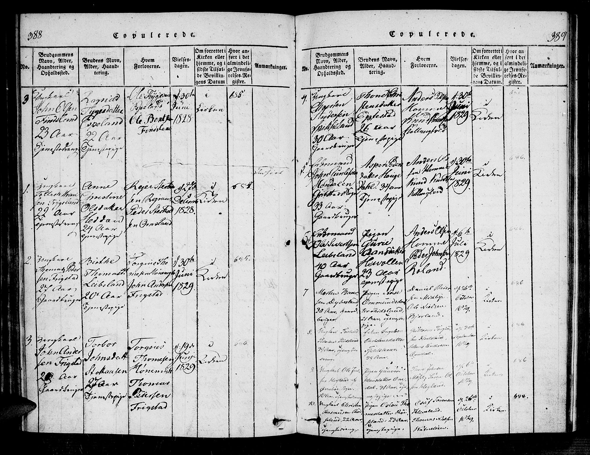 Bjelland sokneprestkontor, SAK/1111-0005/F/Fa/Fab/L0002: Ministerialbok nr. A 2, 1816-1869, s. 388-389