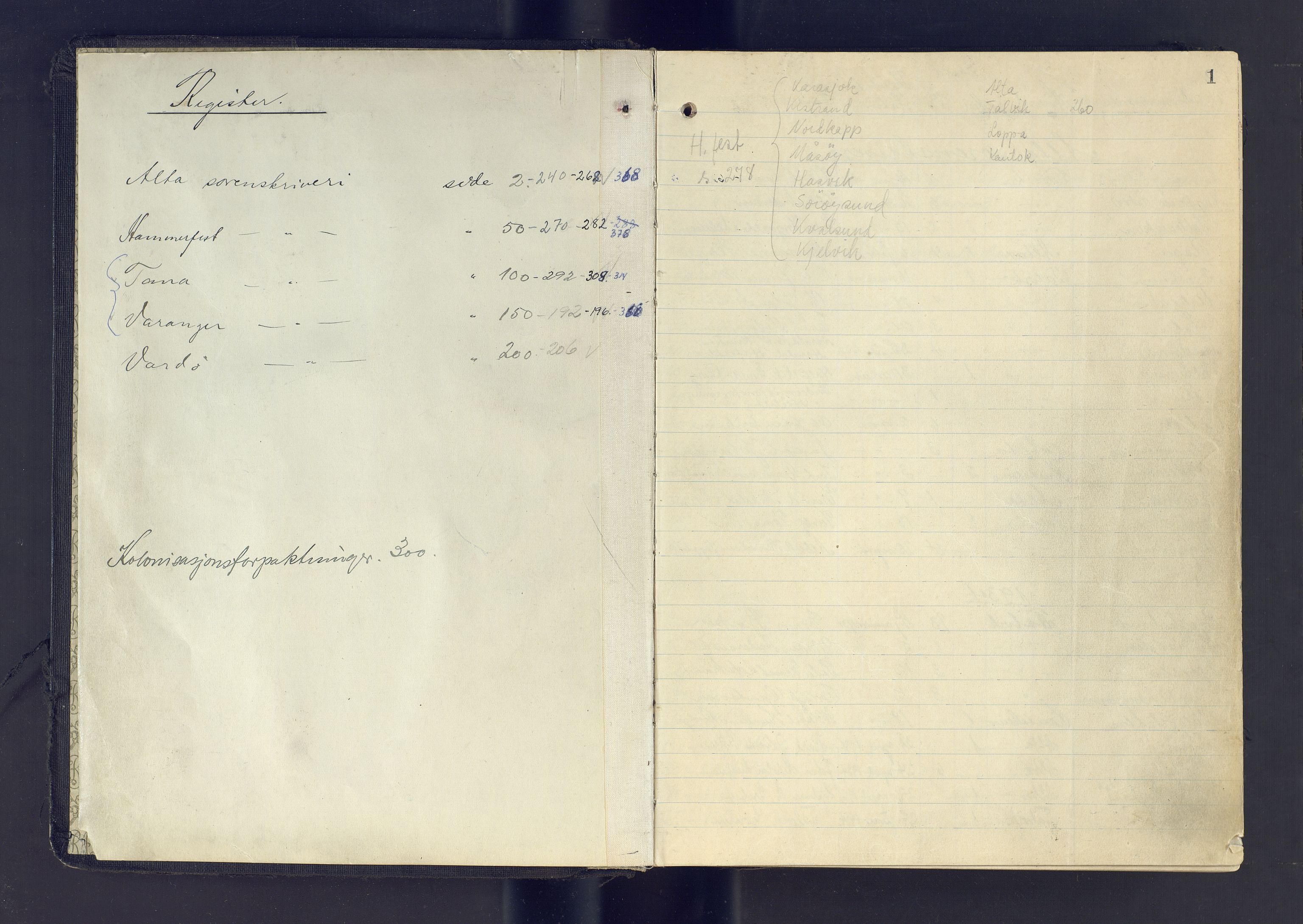 Finnmark jordsalgskommisjon/jordsalgskontor og Statskog SF Finnmark jordsalgskontor, AV/SATØ-S-1443/J/Jc/L0002: Skjøtebok, 1933-1967, s. 1