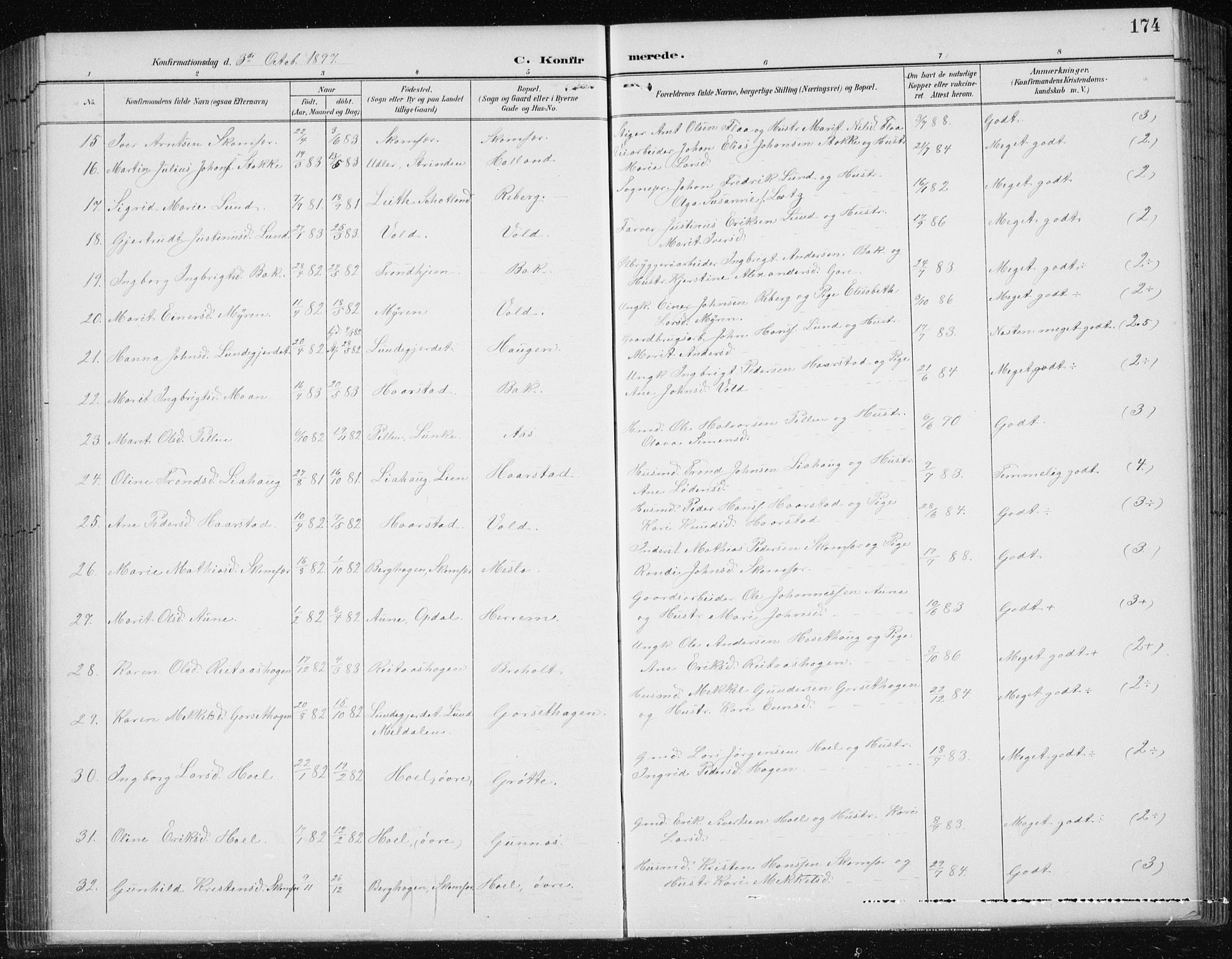Ministerialprotokoller, klokkerbøker og fødselsregistre - Sør-Trøndelag, SAT/A-1456/674/L0876: Klokkerbok nr. 674C03, 1892-1912, s. 174