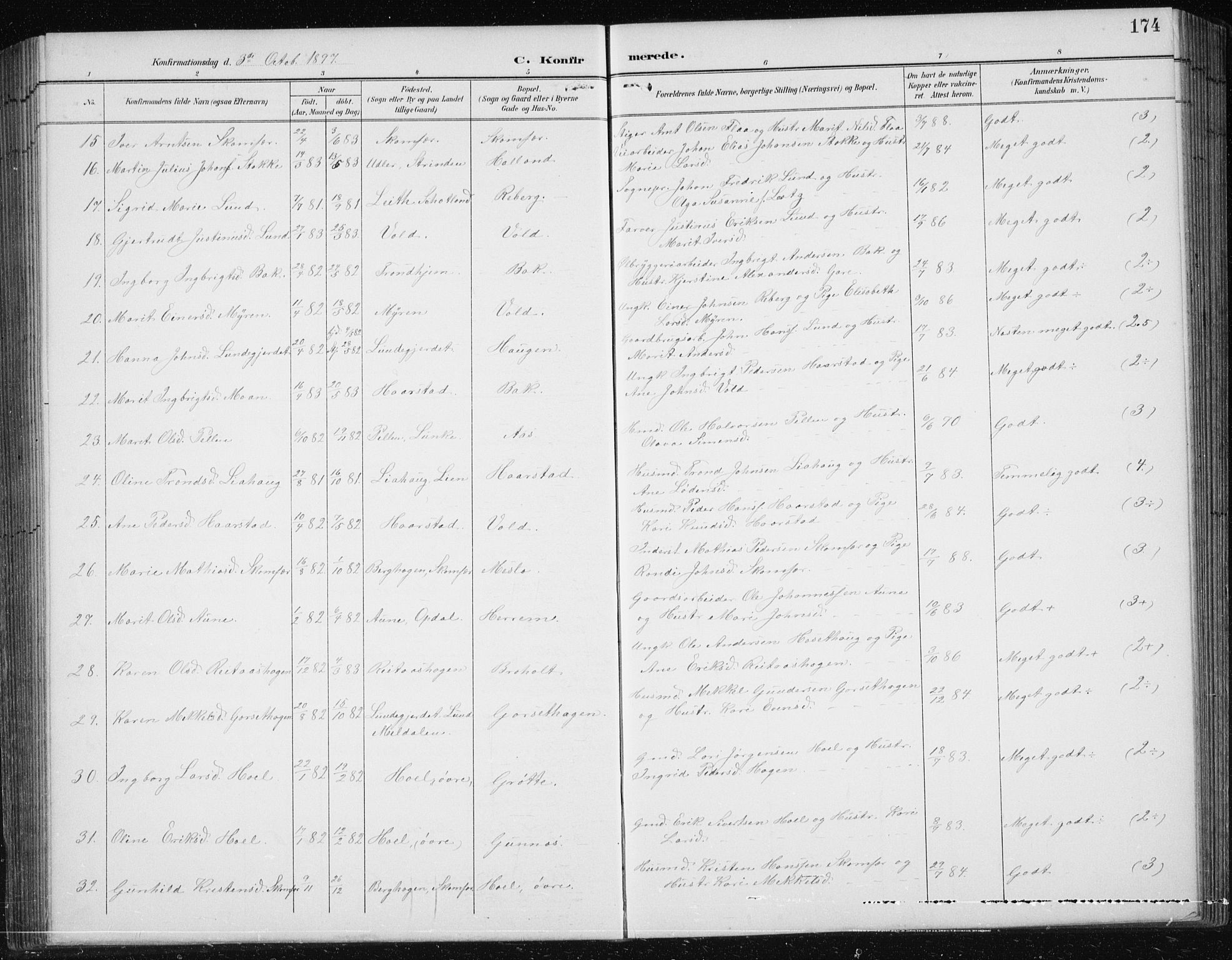 Ministerialprotokoller, klokkerbøker og fødselsregistre - Sør-Trøndelag, AV/SAT-A-1456/674/L0876: Klokkerbok nr. 674C03, 1892-1912, s. 174