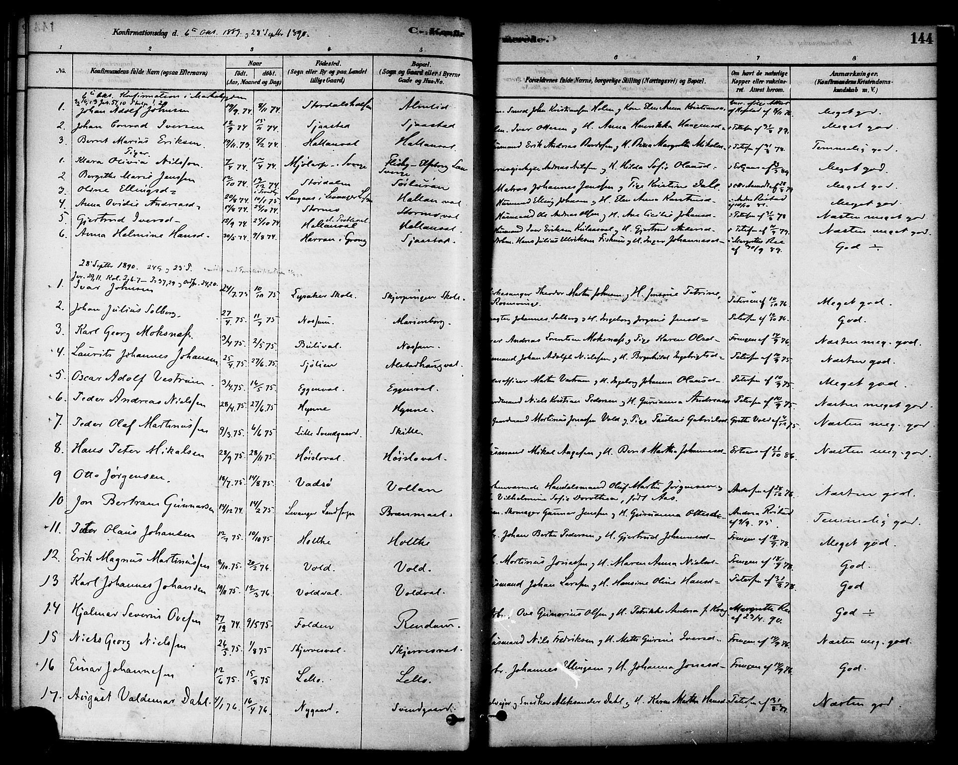 Ministerialprotokoller, klokkerbøker og fødselsregistre - Nord-Trøndelag, SAT/A-1458/717/L0159: Ministerialbok nr. 717A09, 1878-1898, s. 144