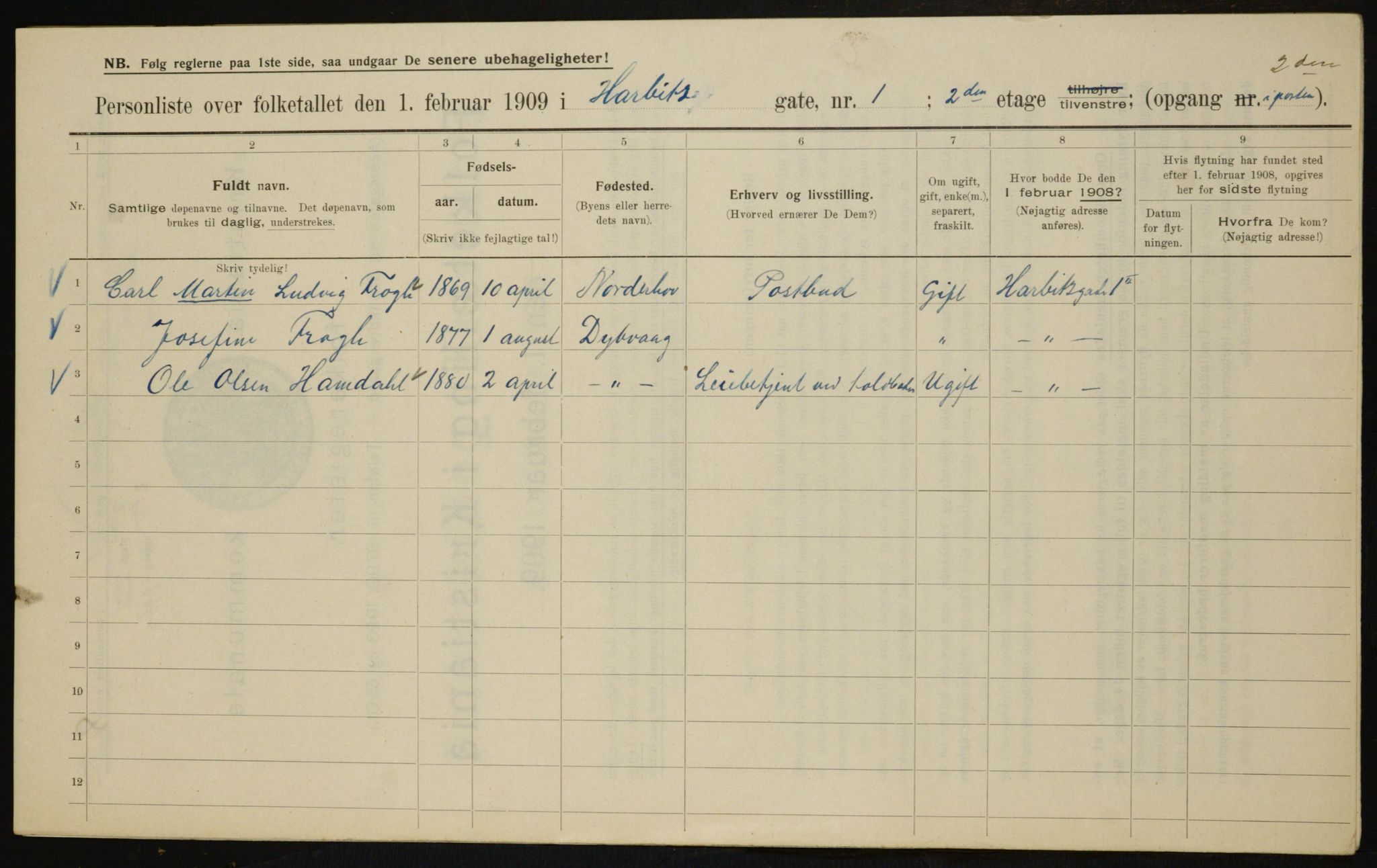 OBA, Kommunal folketelling 1.2.1909 for Kristiania kjøpstad, 1909, s. 73305