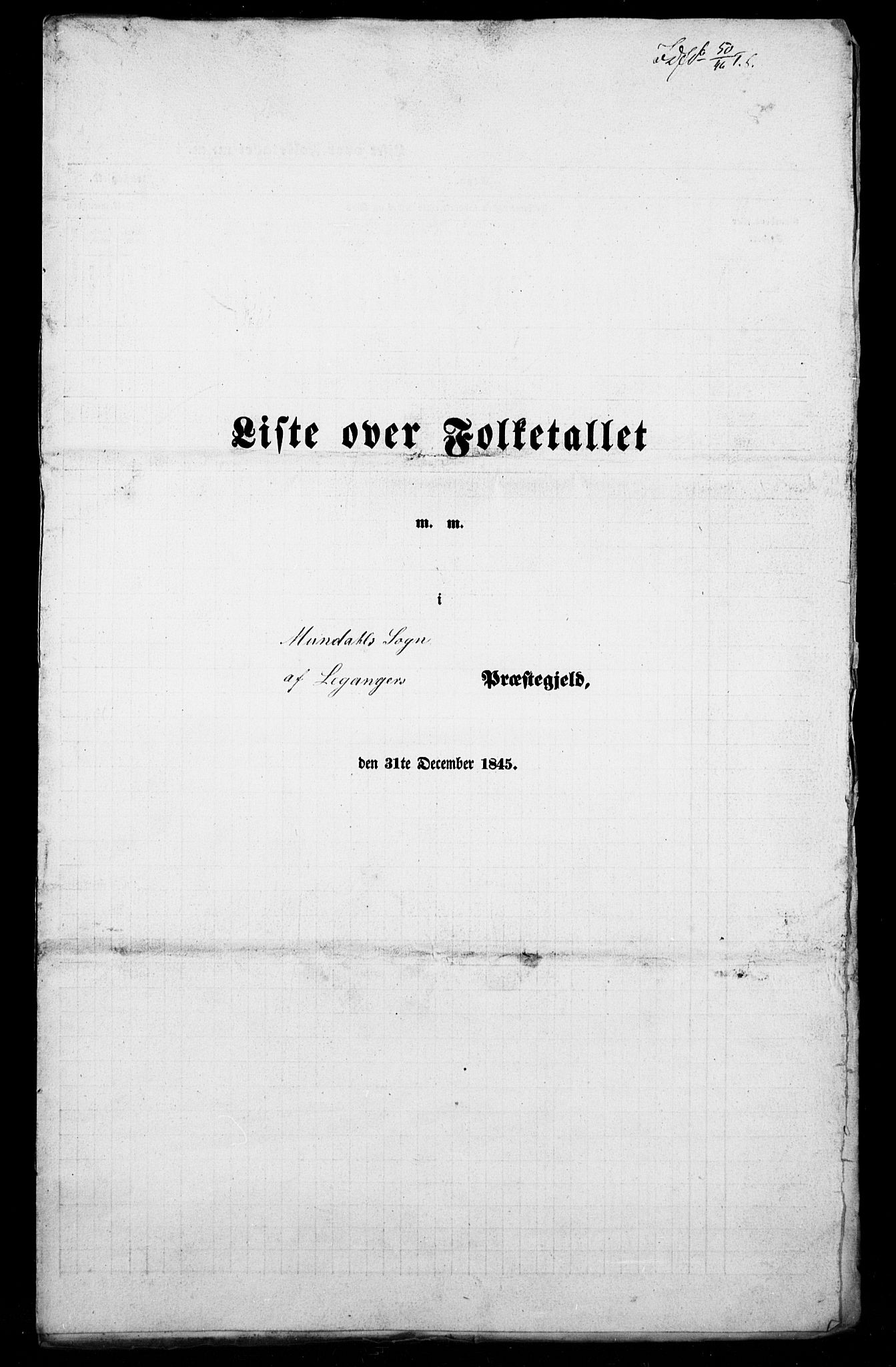 SAB, Folketelling 1845 for 1419P Leikanger prestegjeld, 1845