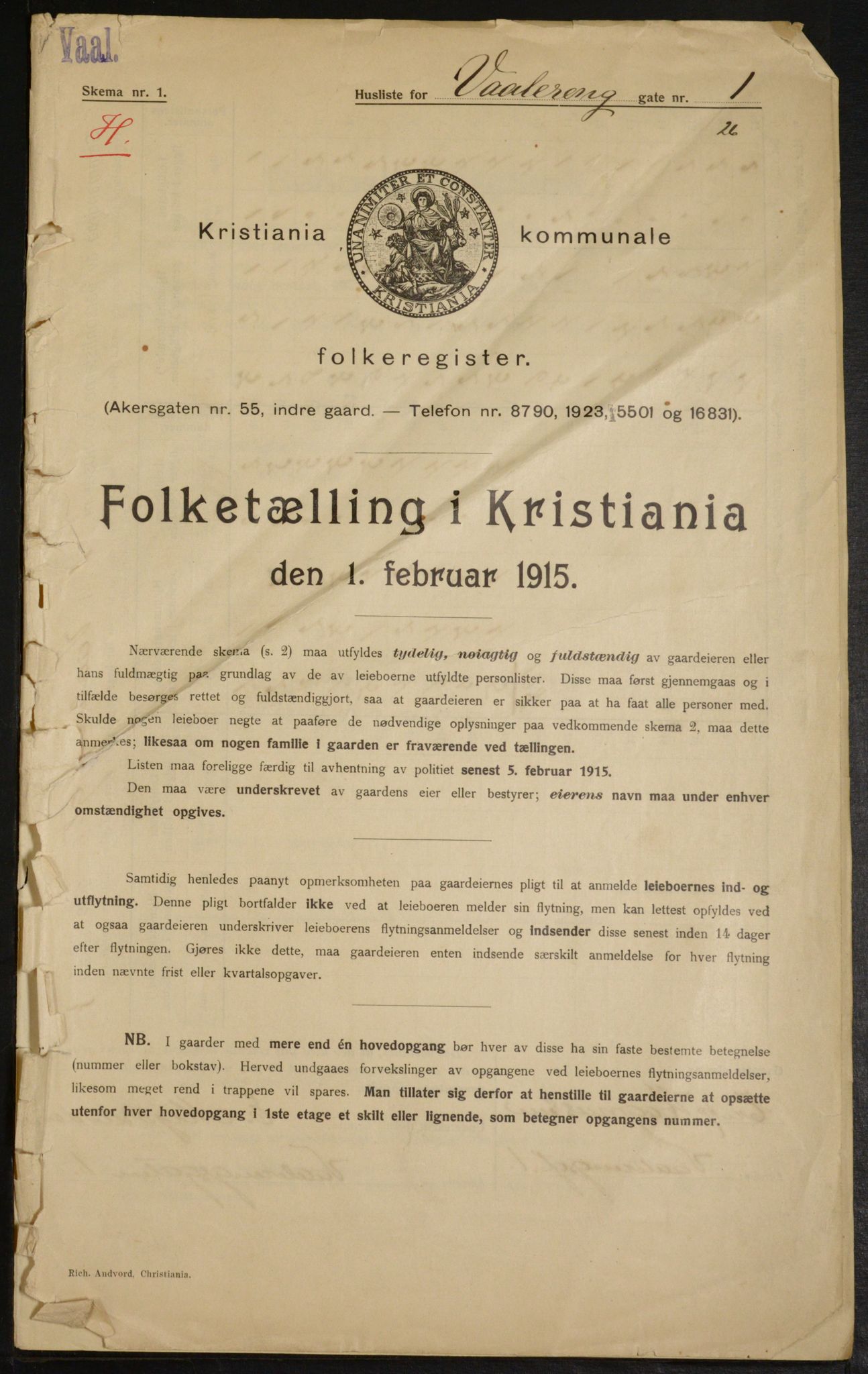 OBA, Kommunal folketelling 1.2.1915 for Kristiania, 1915, s. 126133