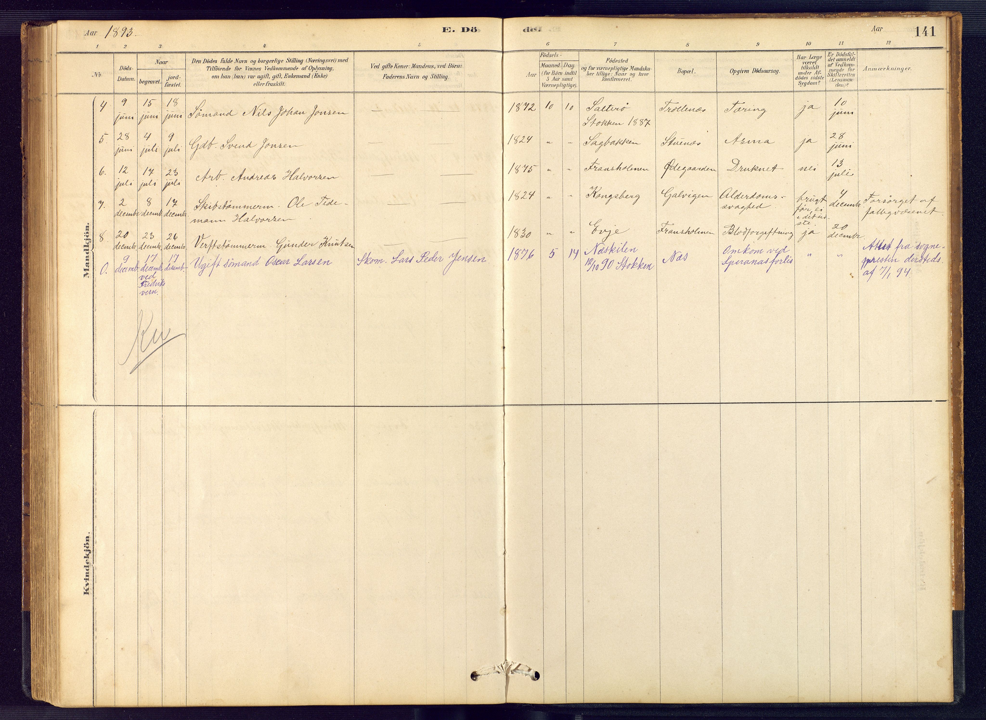 Austre Moland sokneprestkontor, AV/SAK-1111-0001/F/Fb/Fbb/L0001: Klokkerbok nr. B 1, 1878-1904, s. 141