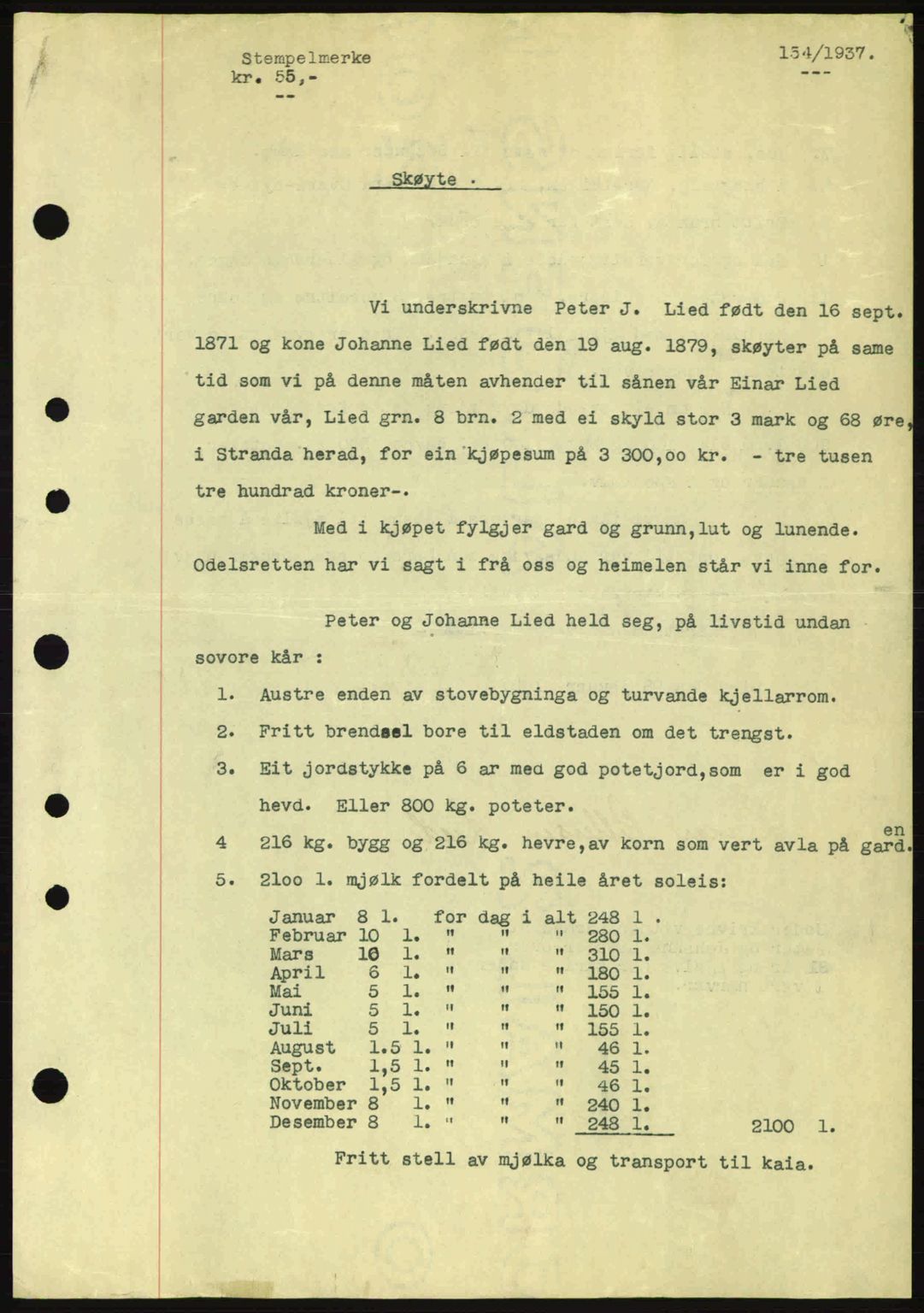 Nordre Sunnmøre sorenskriveri, AV/SAT-A-0006/1/2/2C/2Ca: Pantebok nr. A2, 1936-1937, Dagboknr: 154/1937