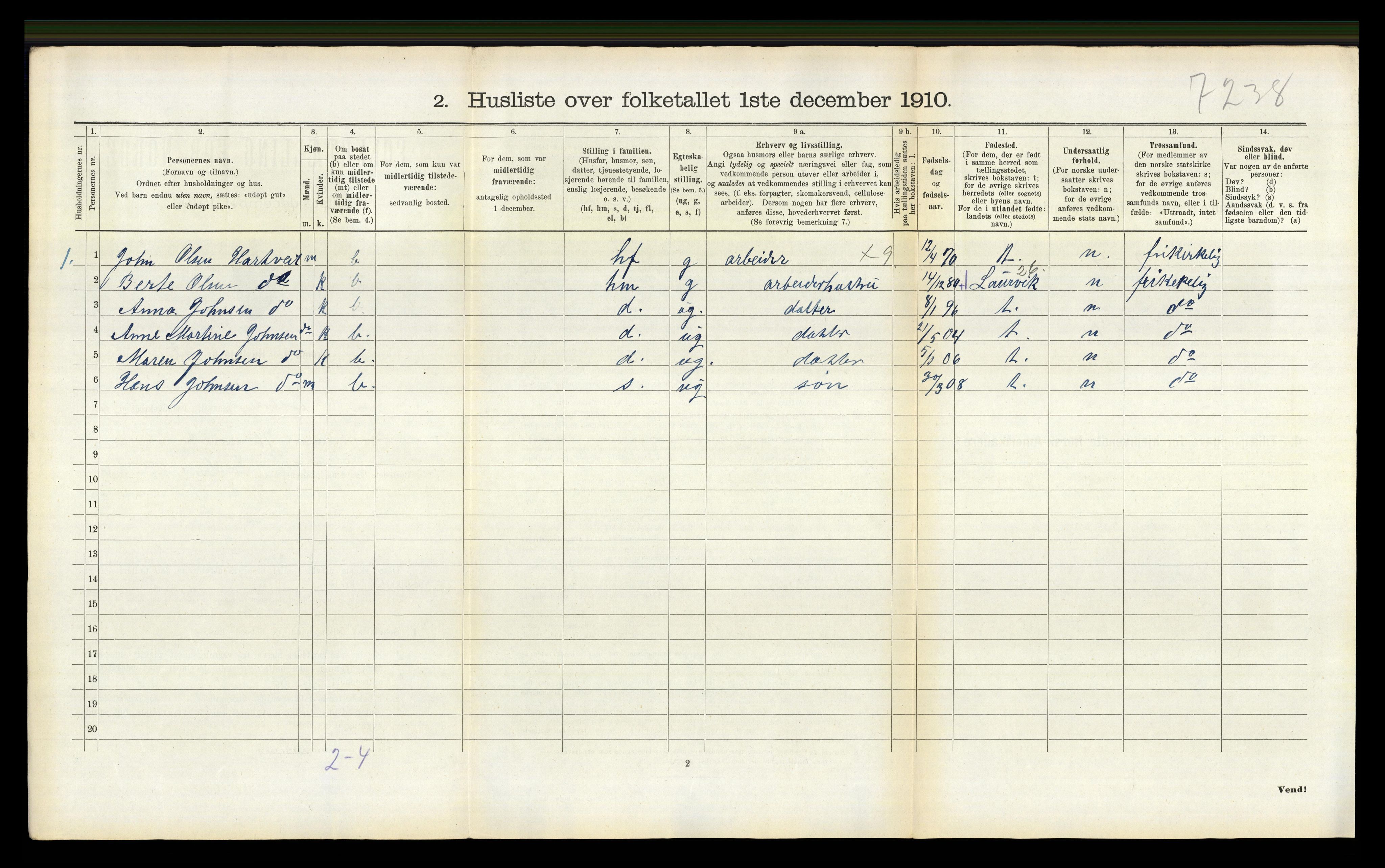 RA, Folketelling 1910 for 0814 Bamble herred, 1910, s. 1329