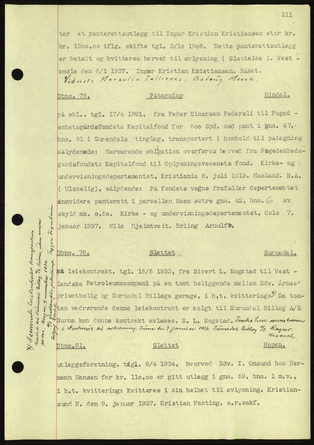 Nordmøre sorenskriveri, SAT/A-4132/1/2/2Ca: Pantebok nr. C80, 1936-1939, Dagboknr: 75/1937