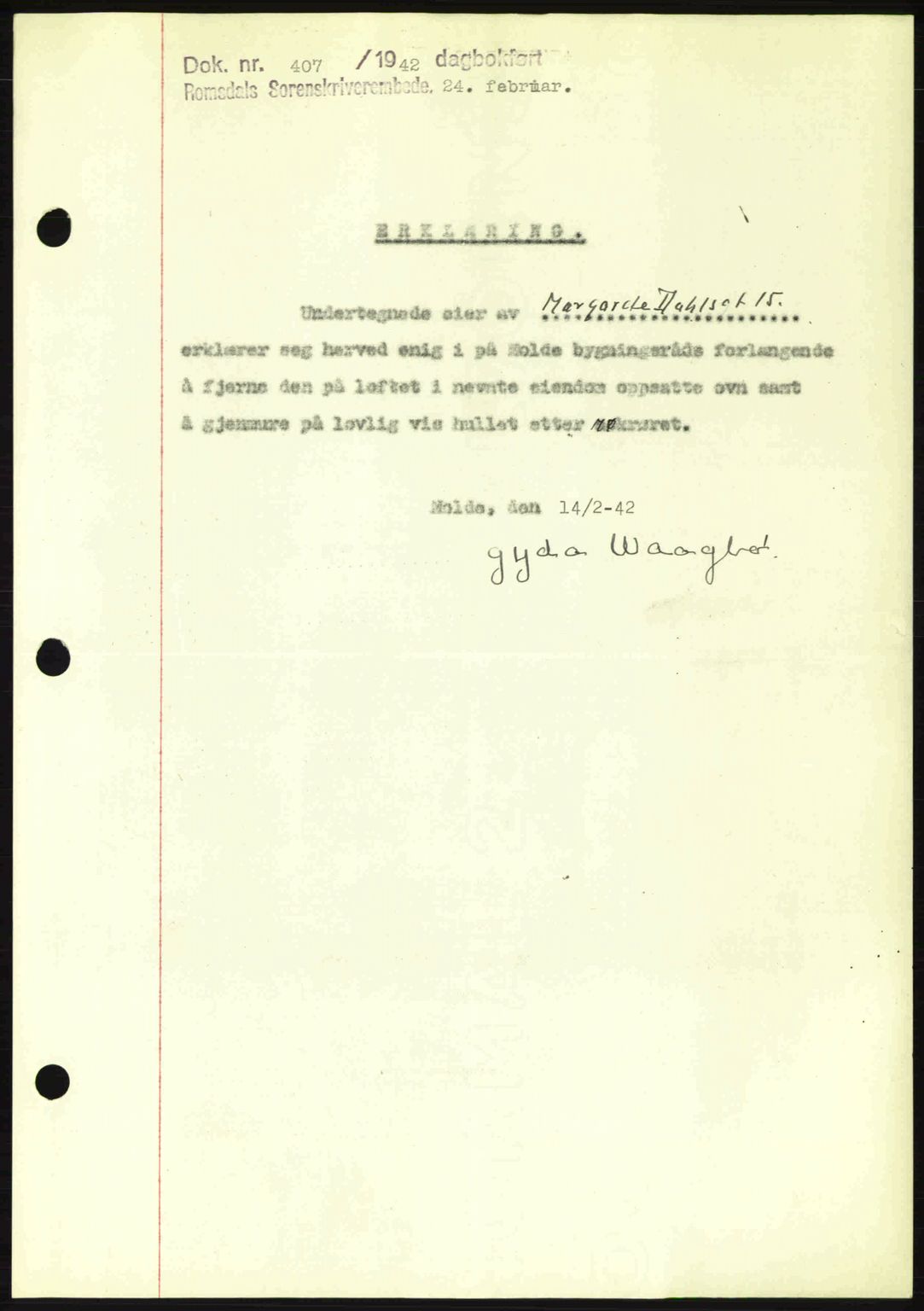 Romsdal sorenskriveri, SAT/A-4149/1/2/2C: Pantebok nr. B2, 1939-1945, Dagboknr: 407/1942