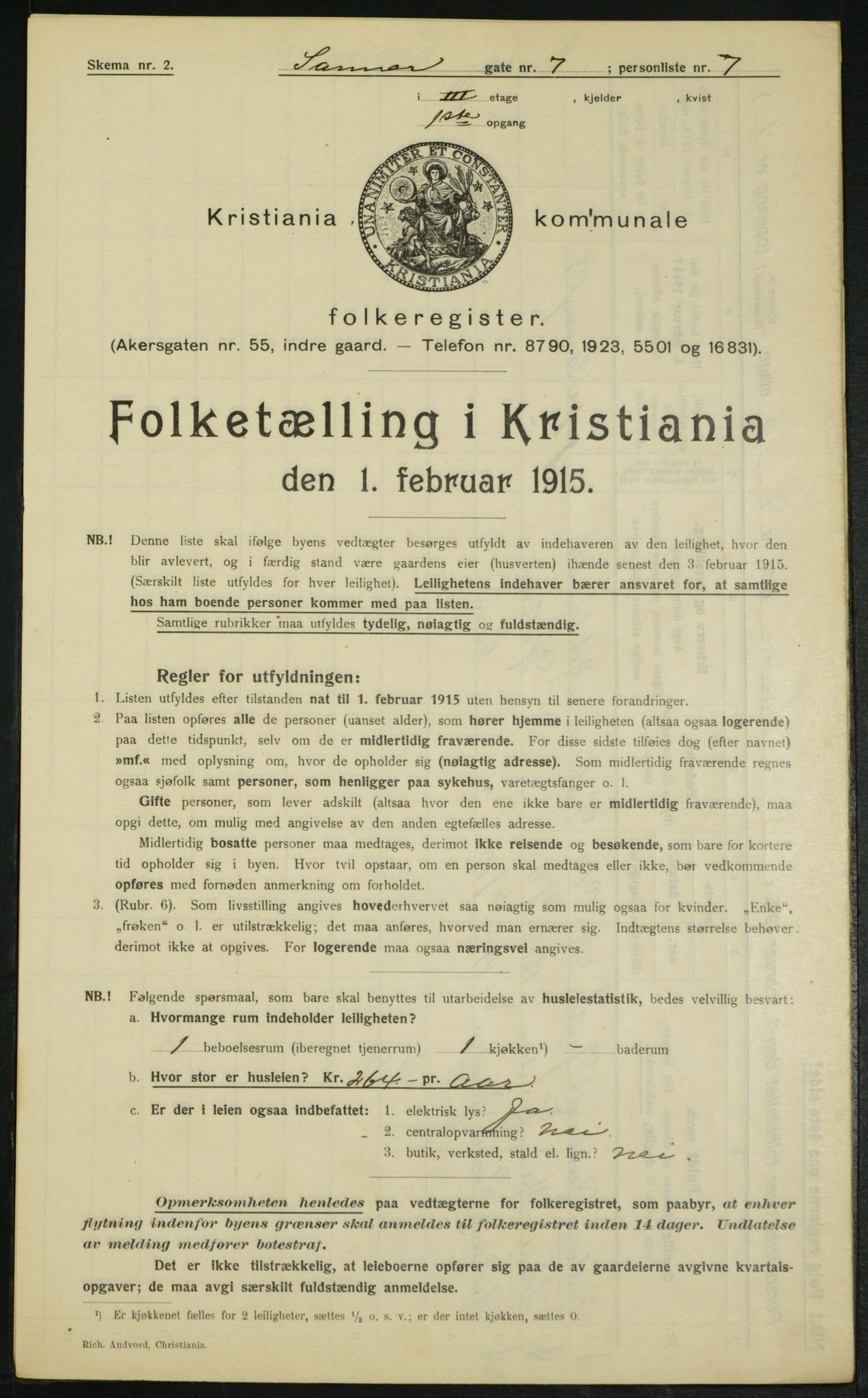 OBA, Kommunal folketelling 1.2.1915 for Kristiania, 1915, s. 88102